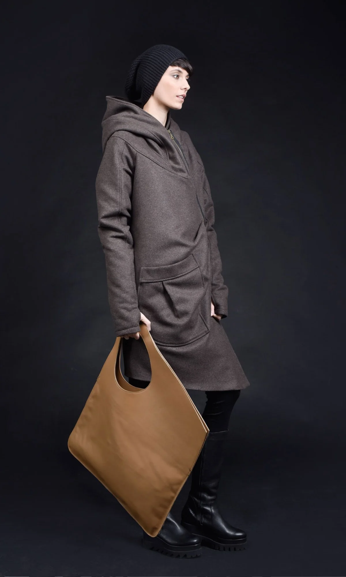 Asymmetric Extravagant Cashmere Hooded Coat  A07198 - Image 9