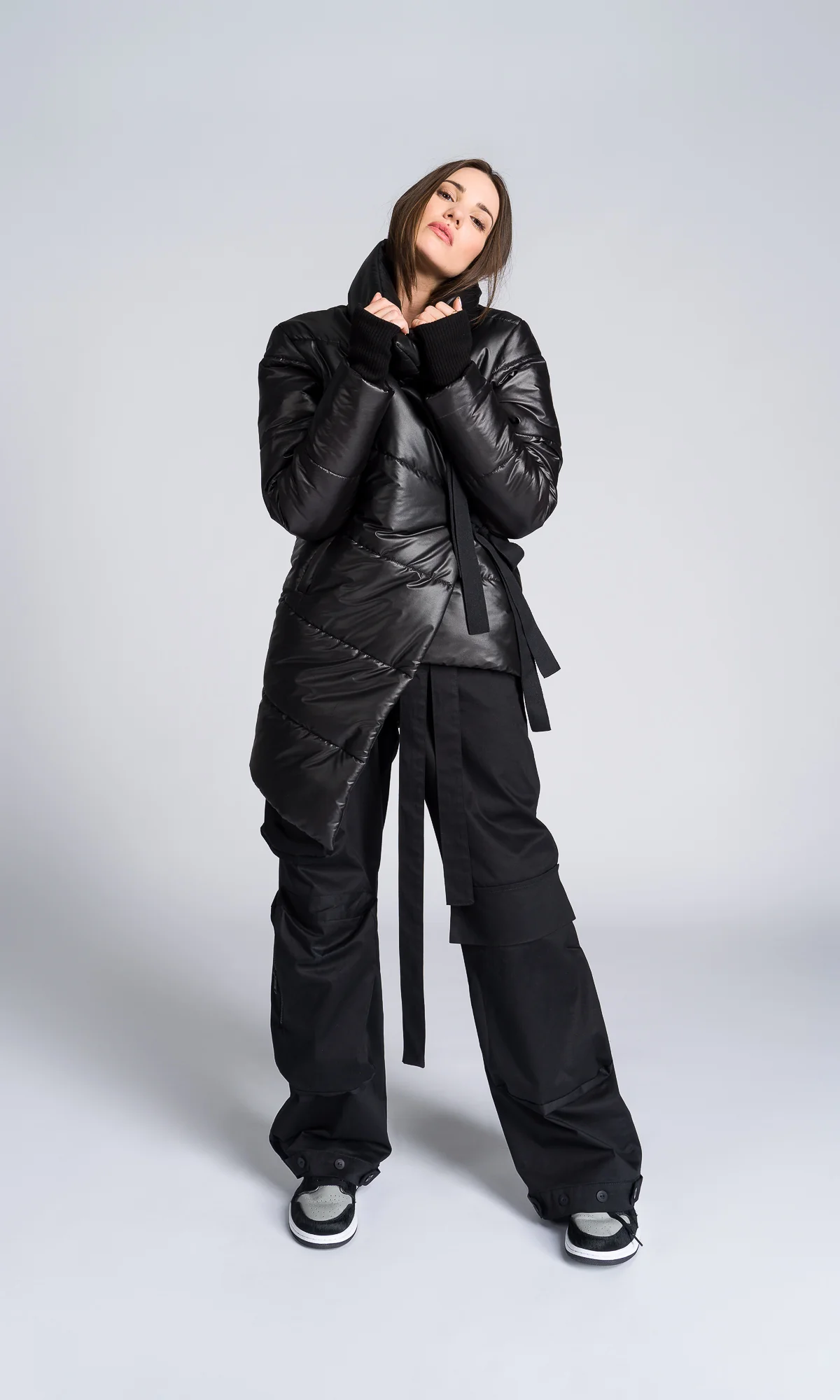 Asymmetric Quilted Jacket with Ribbon Closure - Image 3