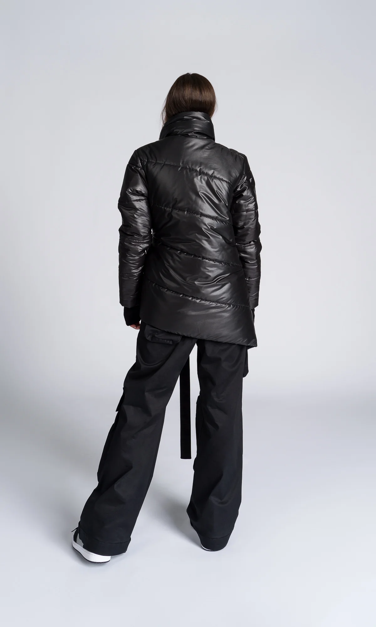 Asymmetric Quilted Jacket with Ribbon Closure - Image 5