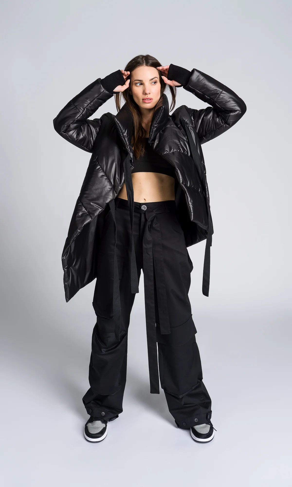 Asymmetric Quilted Jacket with Ribbon Closure - Image 7
