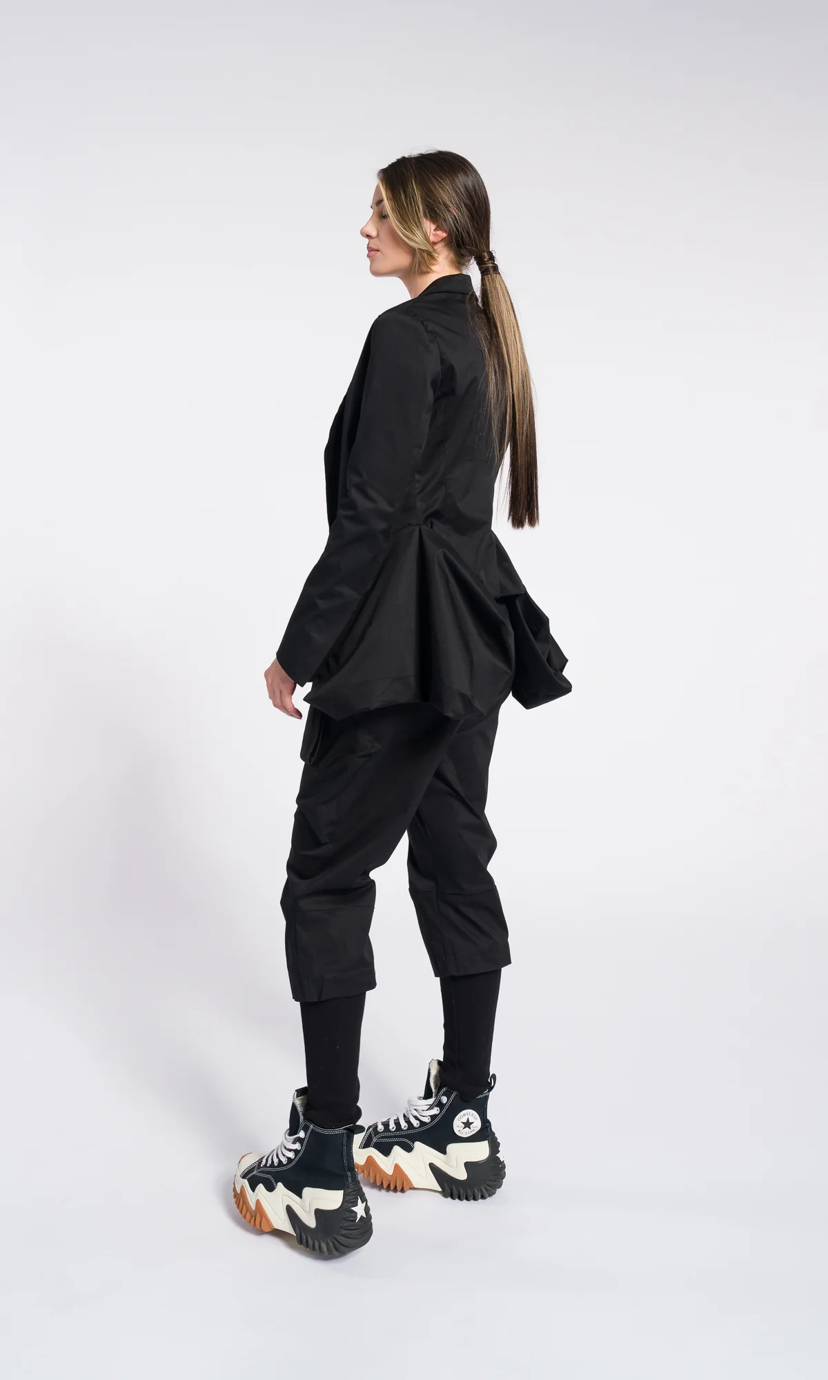 Black Asymmetrical Utility Blazer with Statement Pockets – Modern Minimalist Jacket - Image 3