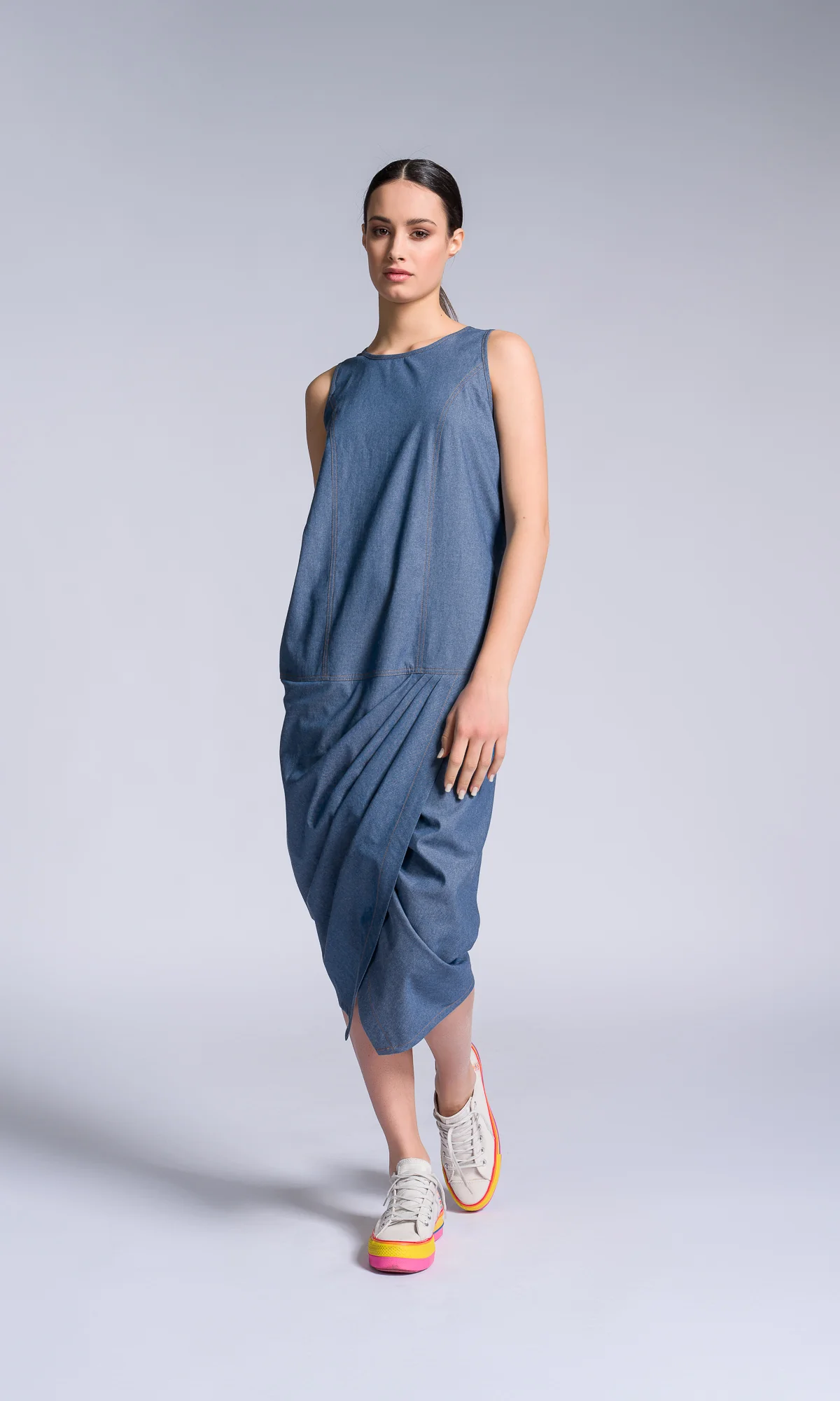 Chambray Dress with Twisted Pleat - Image 3