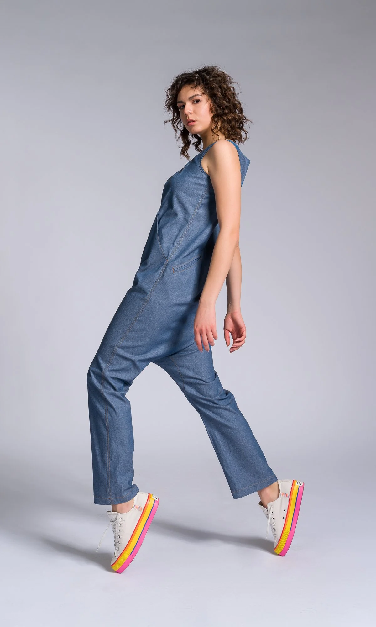 Chambray Jumpsuit with Overlap Front - Image 3