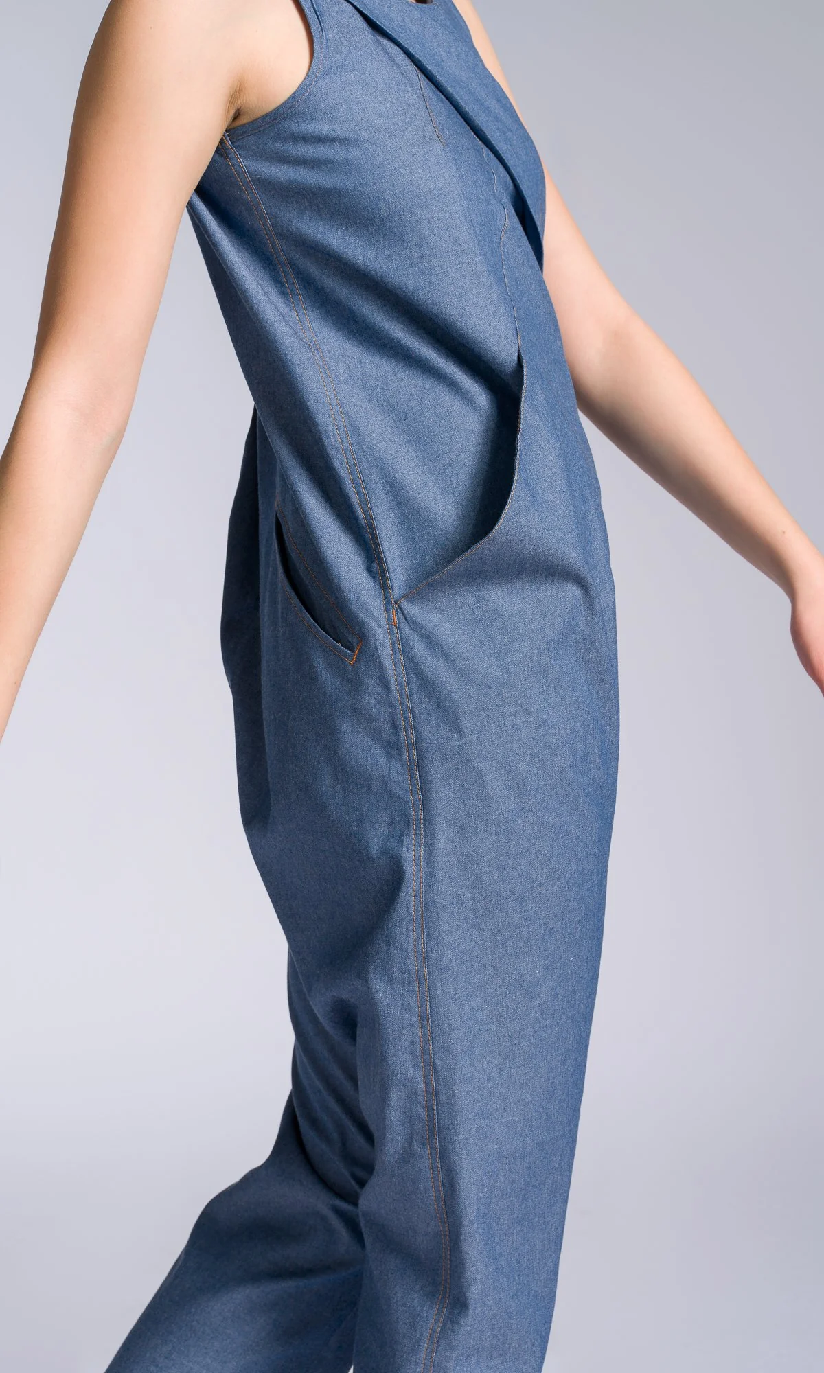Chambray Jumpsuit with Overlap Front - Image 4