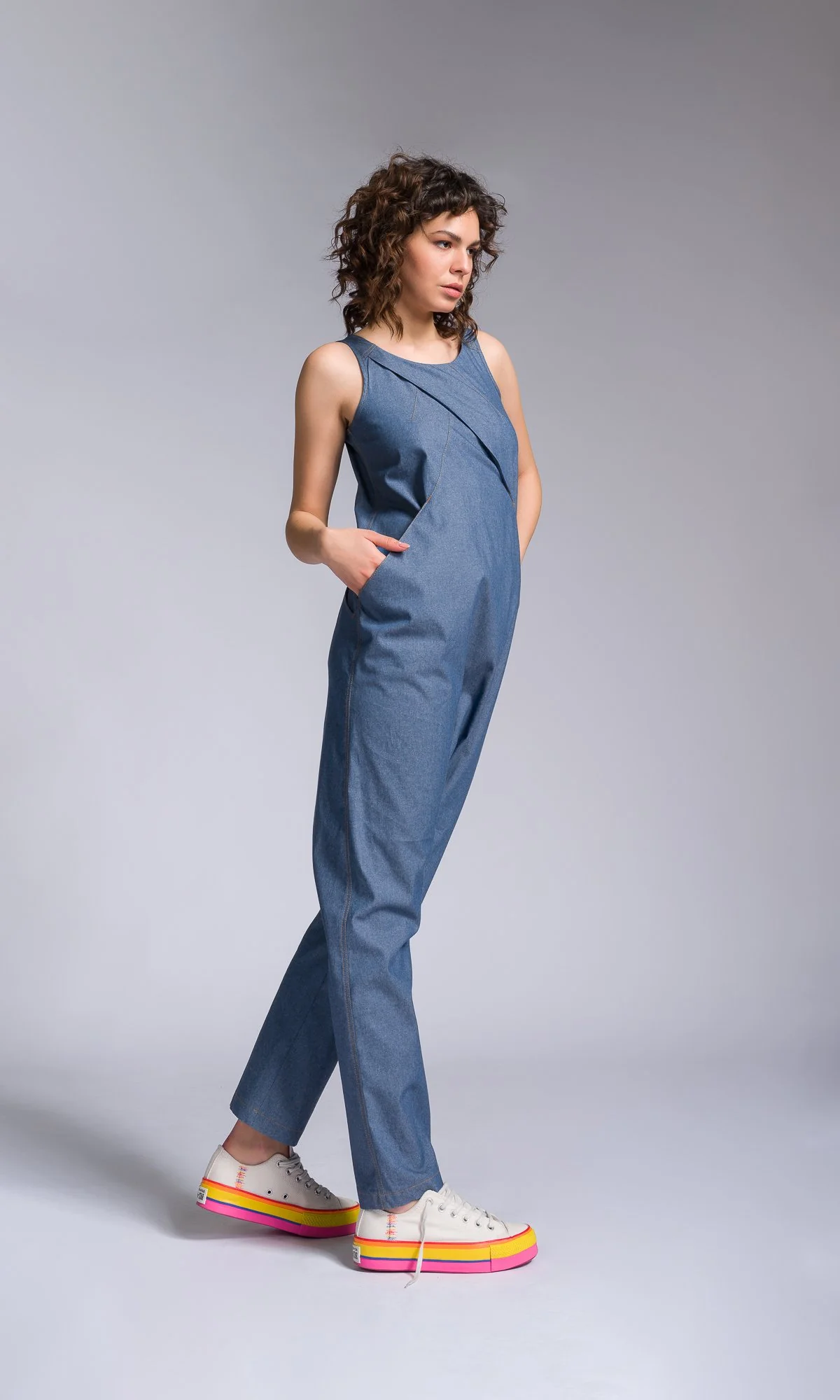 Chambray Jumpsuit with Overlap Front - Image 5