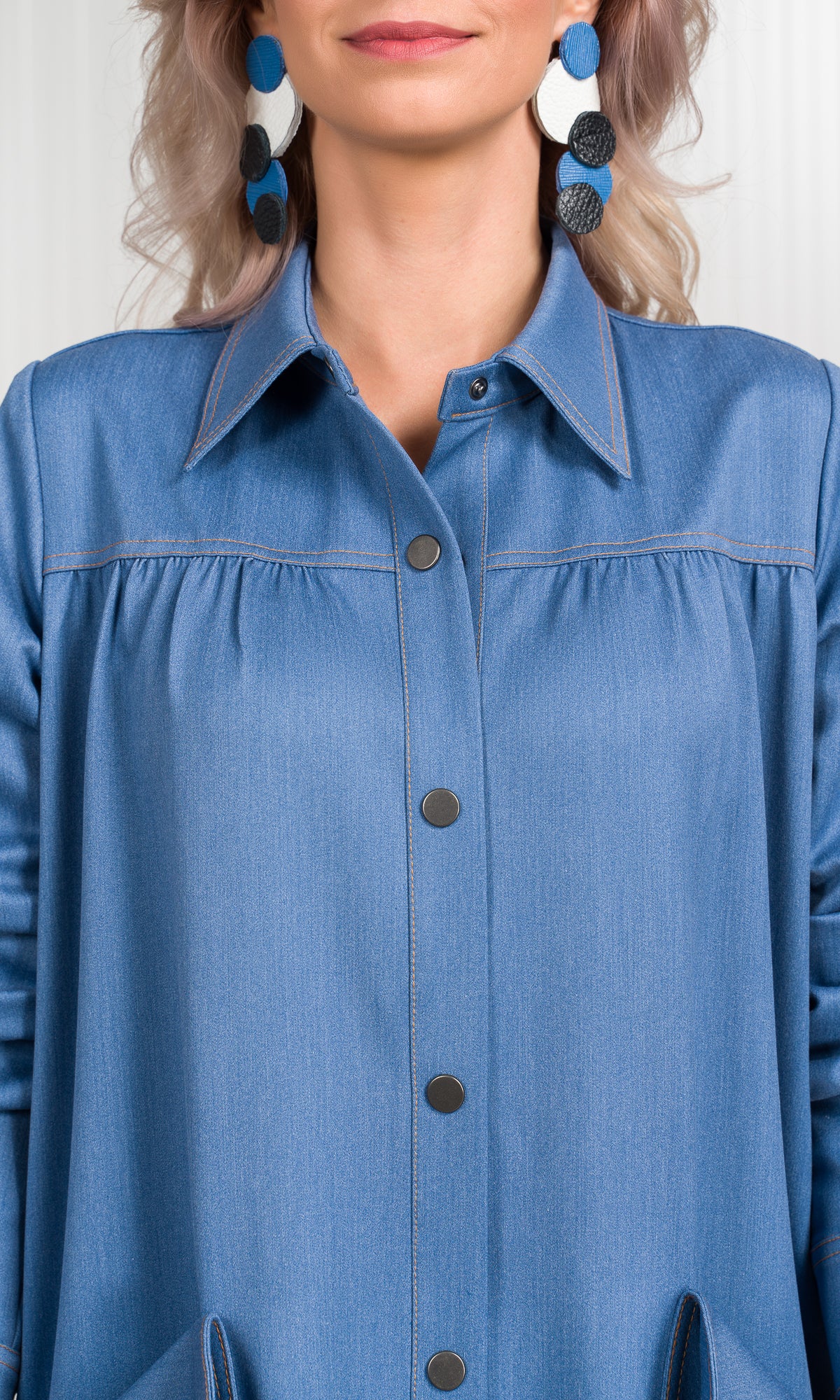 Chambray Shirt Dress with Flap Pockets - Image 9