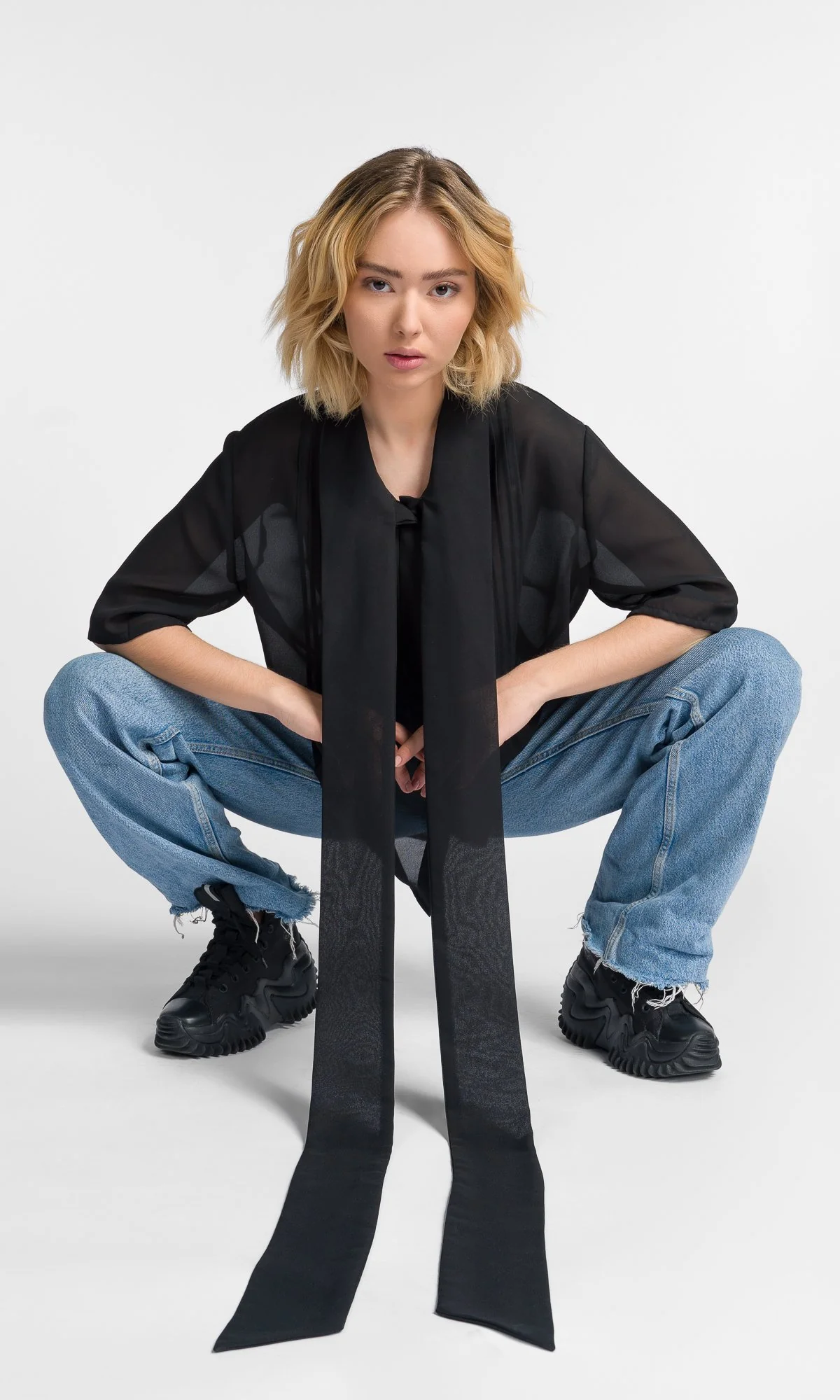 Chiffon Shirt with Long Scarf Collar - Image 5