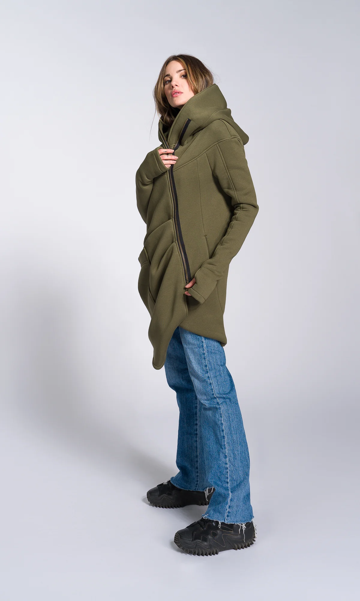 Cotton Fleece Hoodie with Asymmetric Closure - Image 5