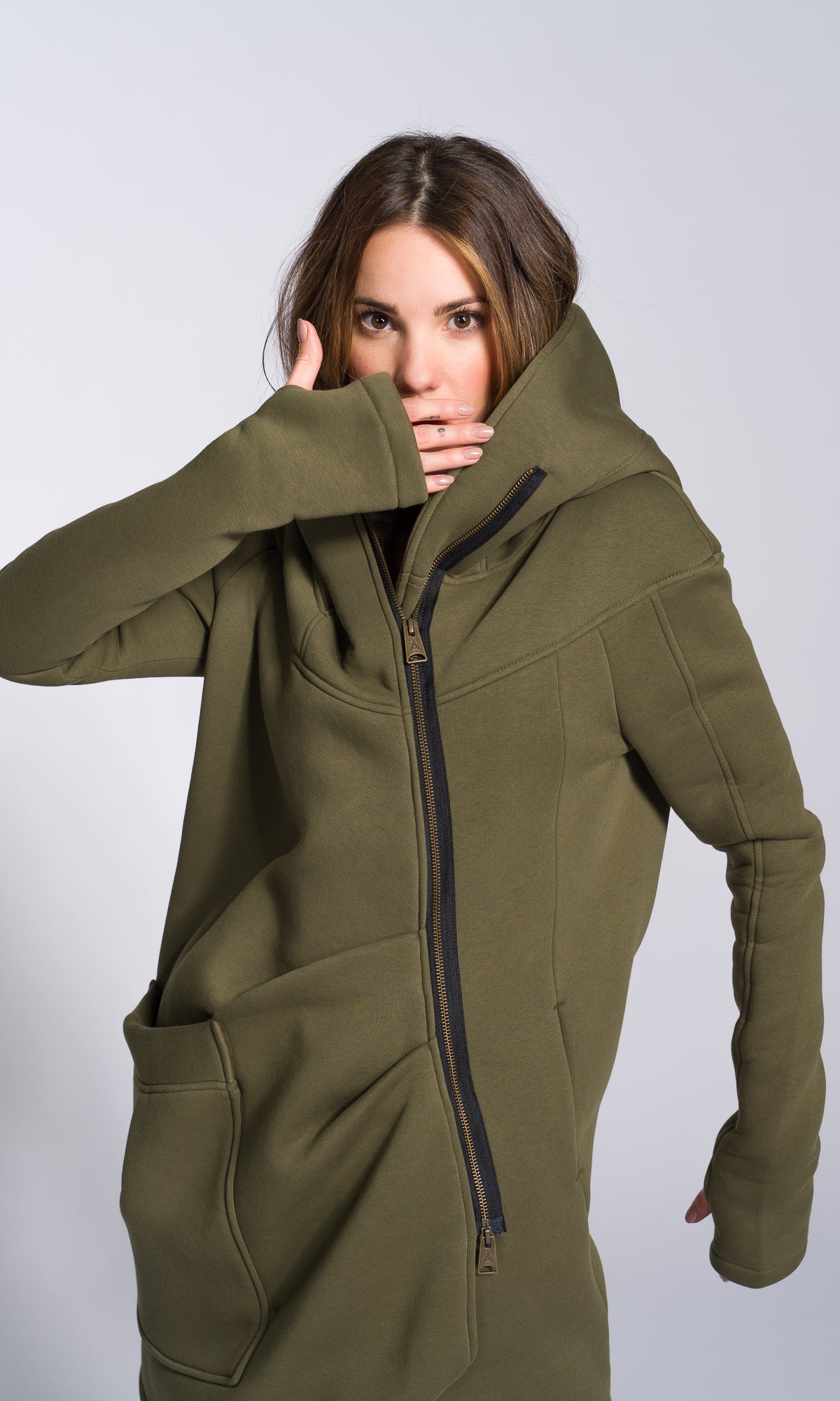 Cotton Fleece Hoodie with Asymmetric Closure - Image 6