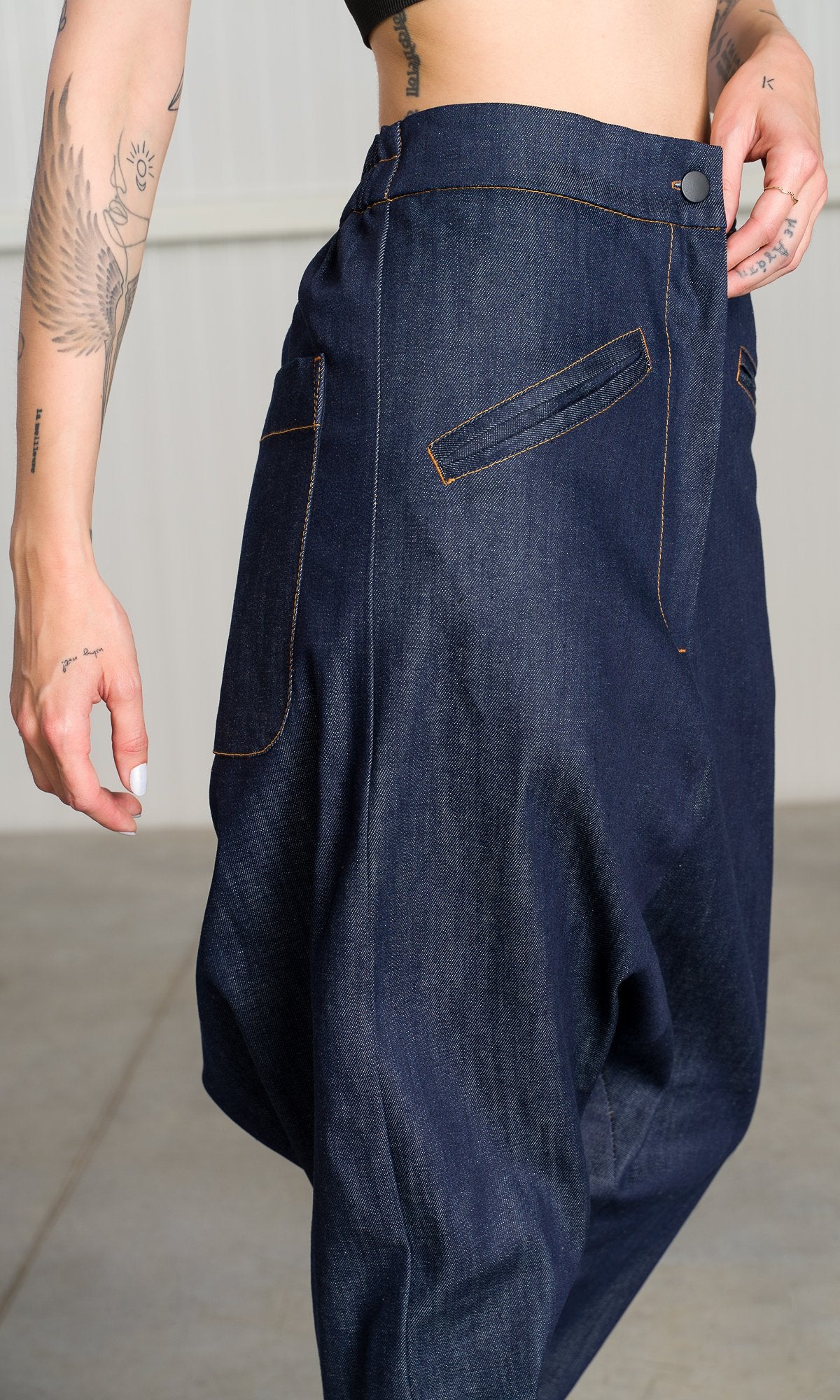 Deep Drop Crotch Denim Pants - Image 5