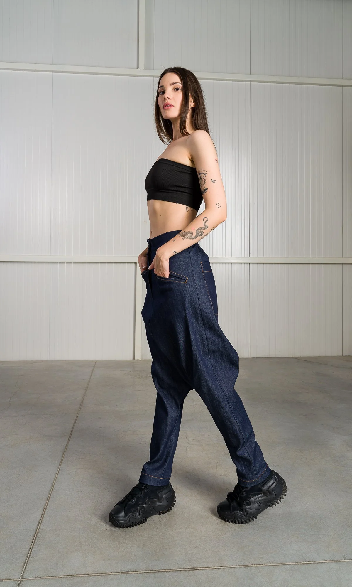 Deep Drop Crotch Denim Pants - Image 6