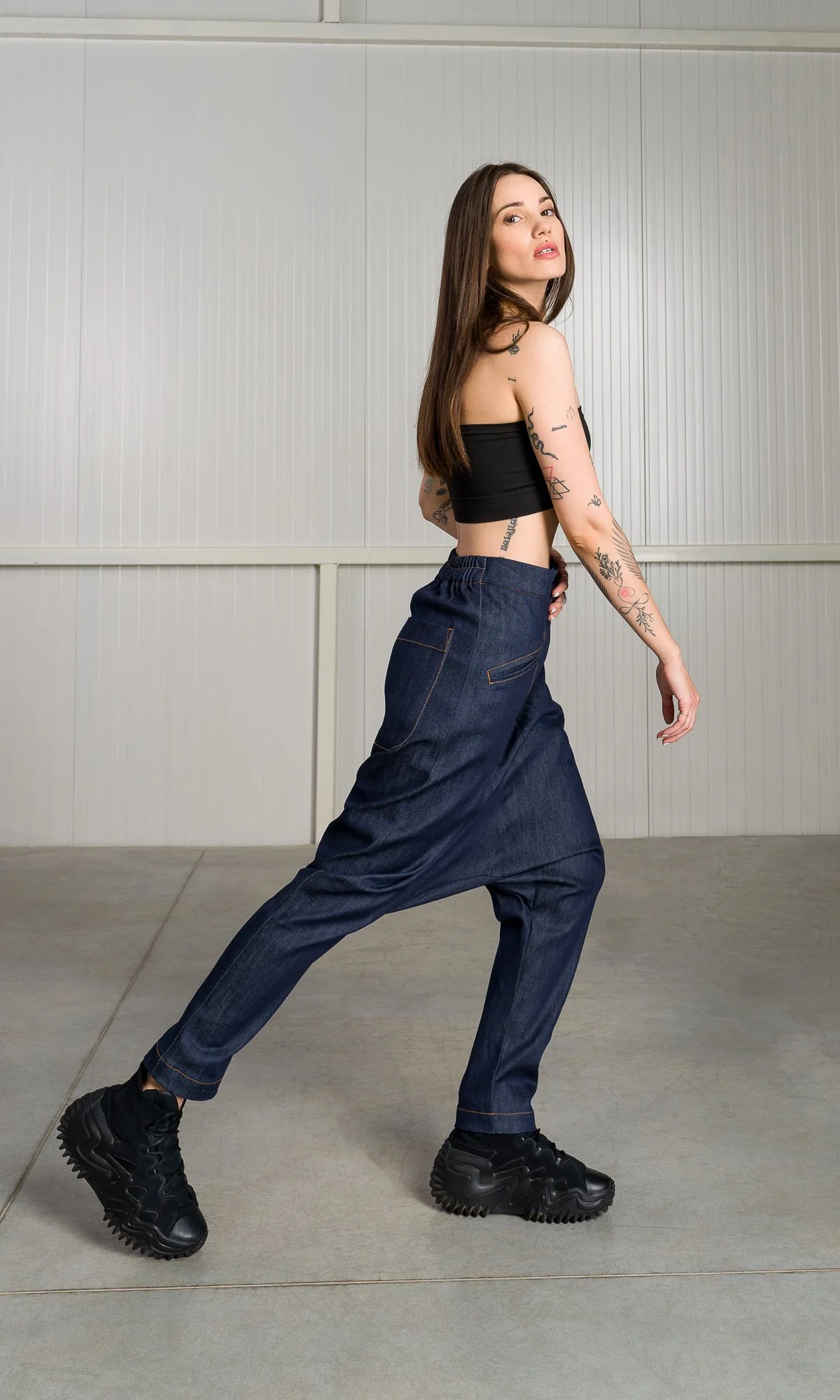 Deep Drop Crotch Denim Pants - Image 7