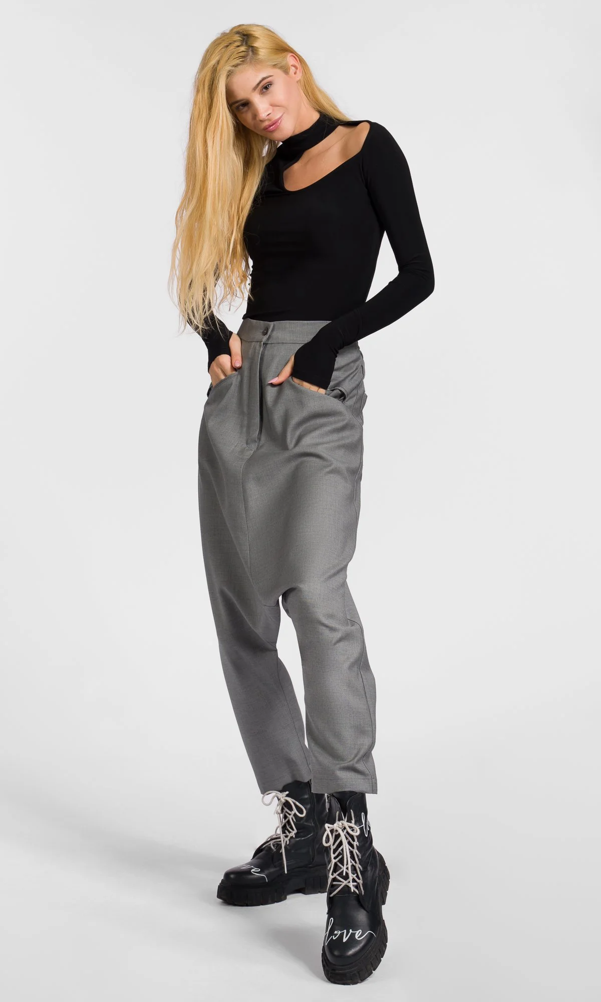 Deep Drop Crotch Wool Pants - Image 2