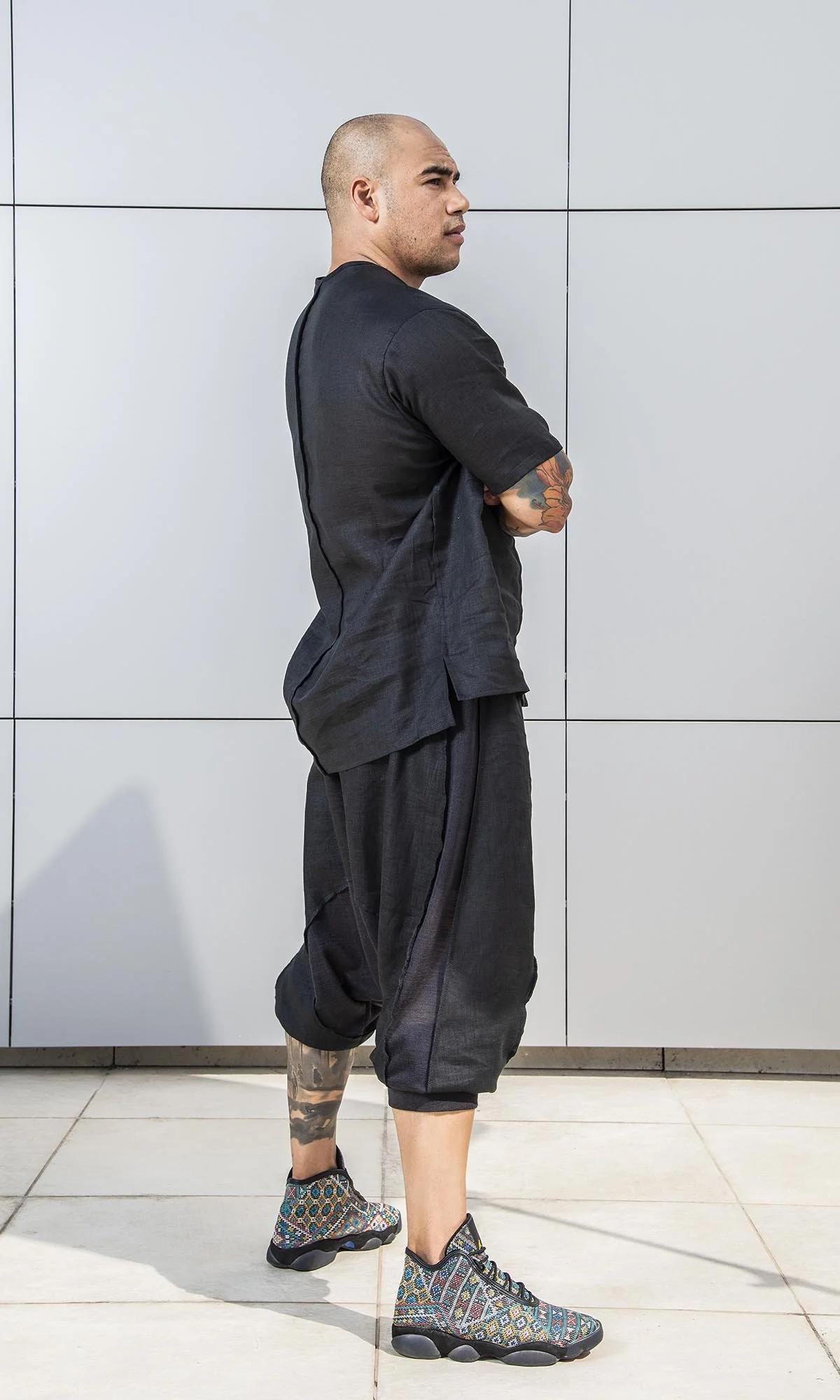 Drop Crotch Linen Knit Harem Pants - Image 2