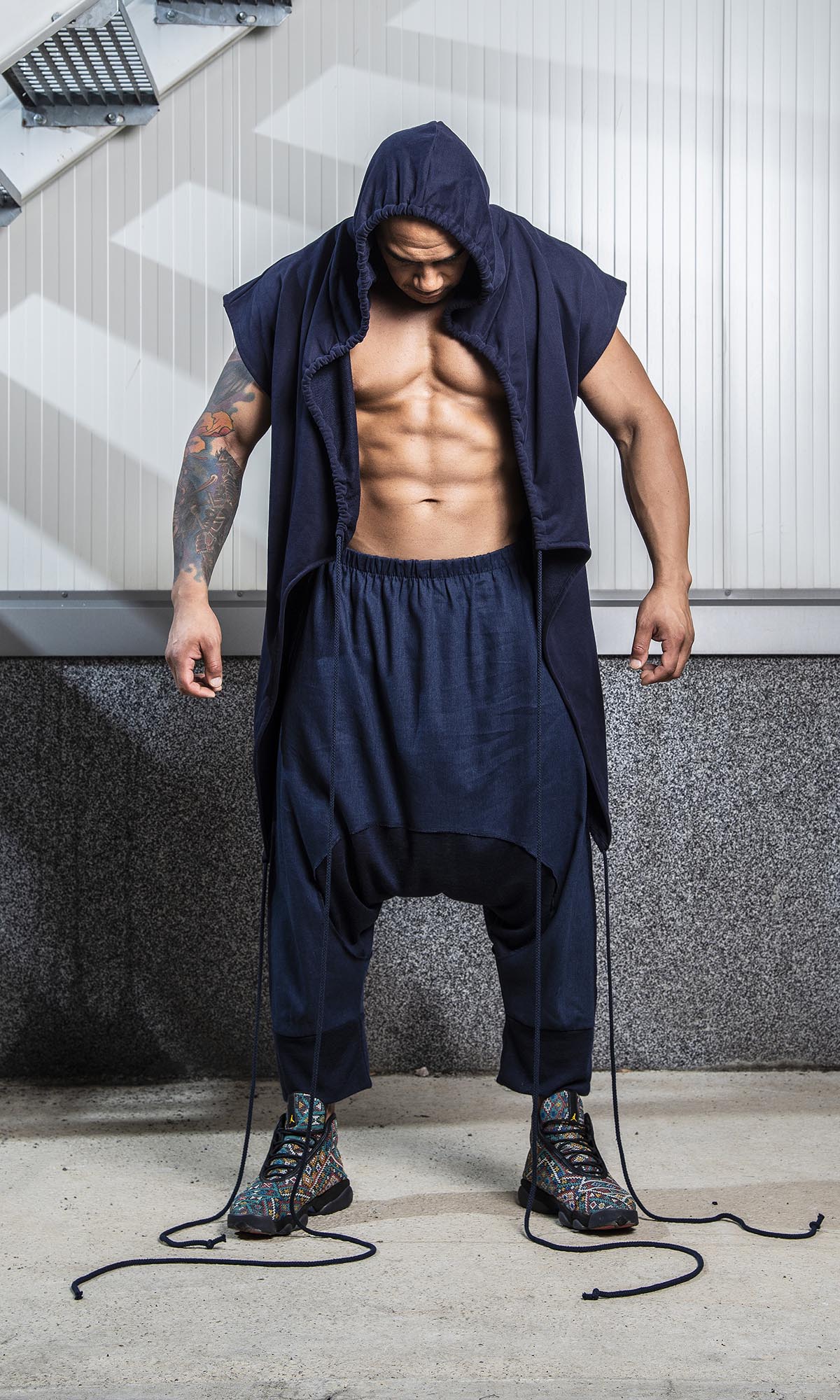 Drop Crotch Linen Knit Harem Pants - Image 3