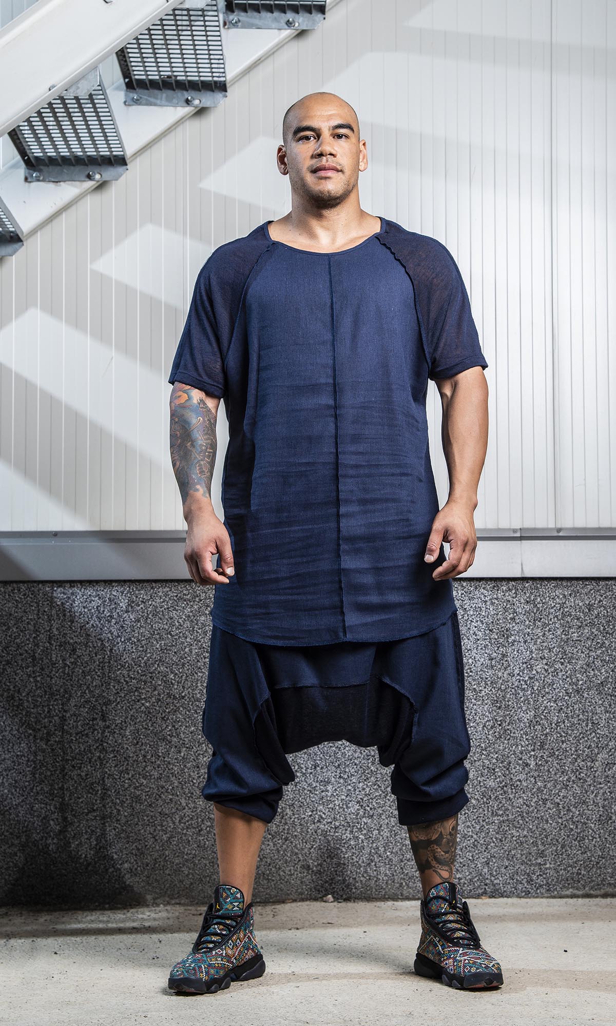 Drop Crotch Linen Knit Harem Pants - Image 4