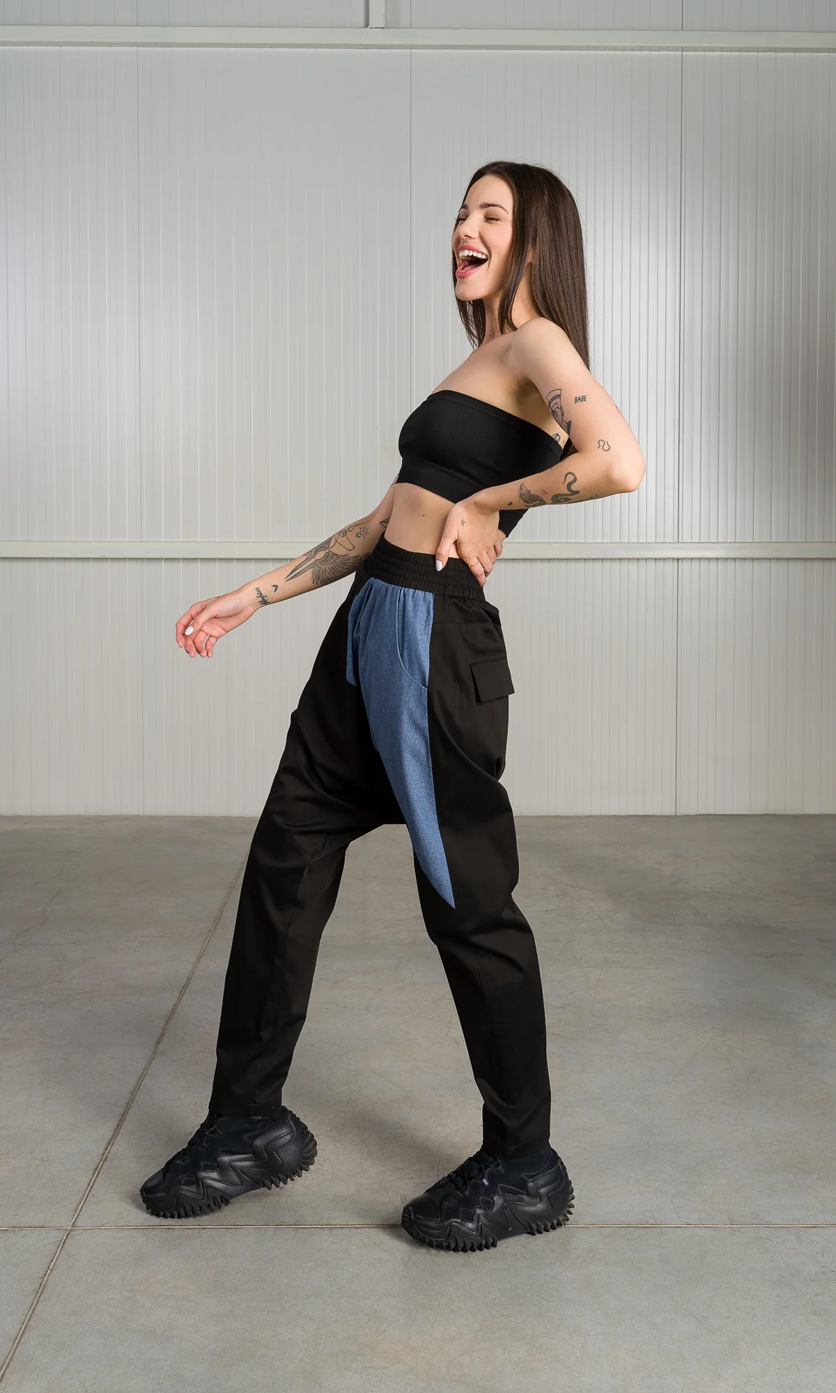 Drop Crotch Pants with Chambray Detail - Image 2