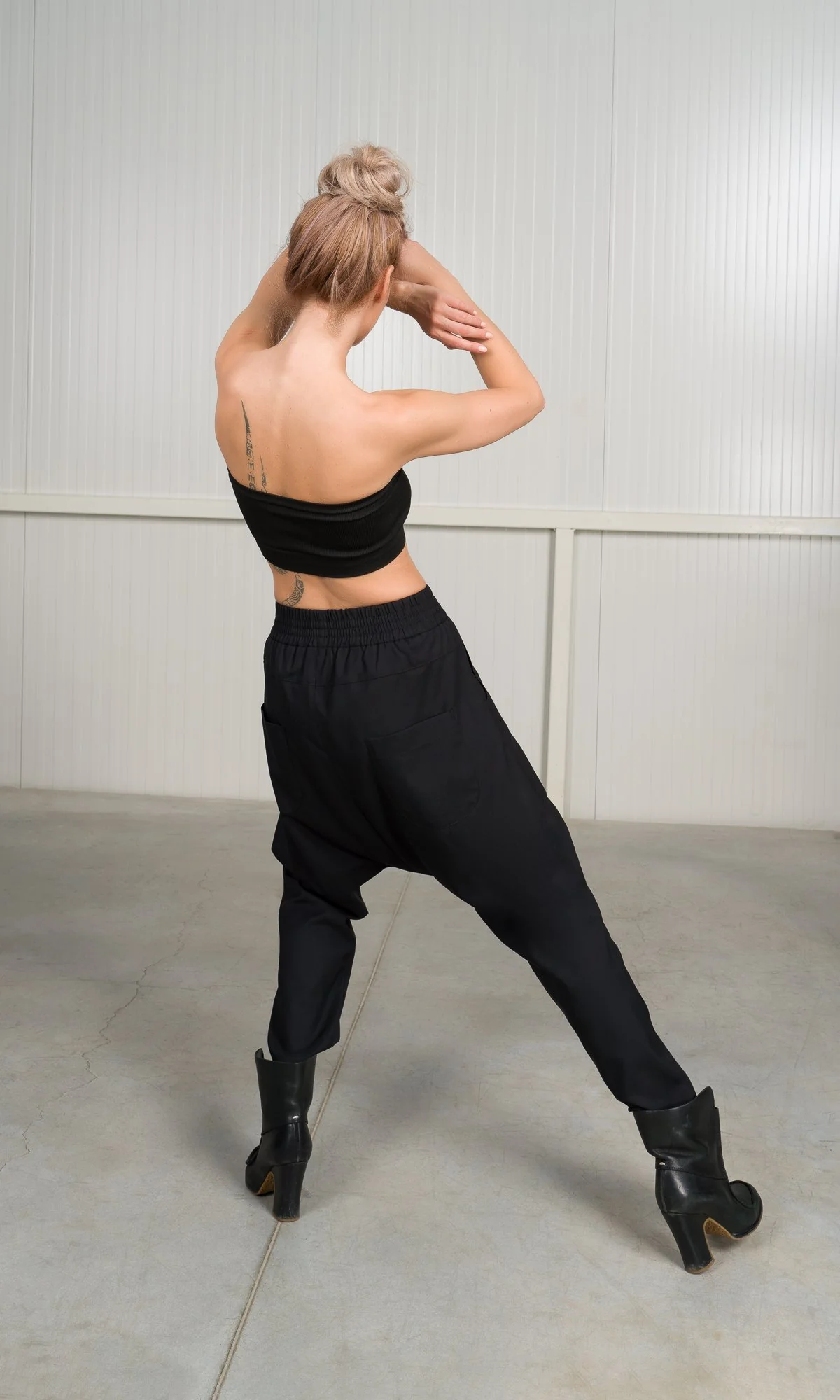 Drop Crotch Wool Pants with Seam Details - Image 3