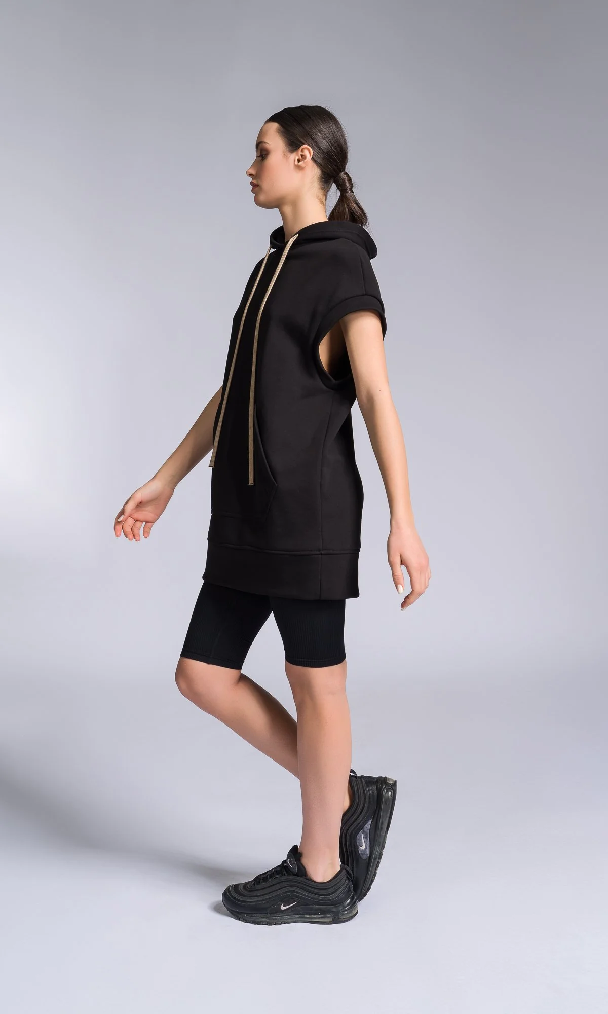 Drop Shoulder Sleeveless Hoodie - Image 3