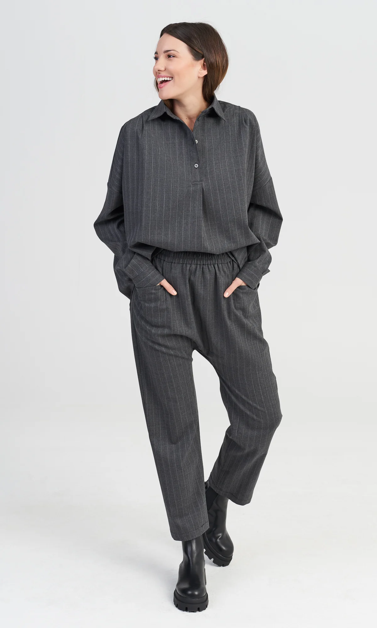 Grey Chalk Stripe Pants - Image 2