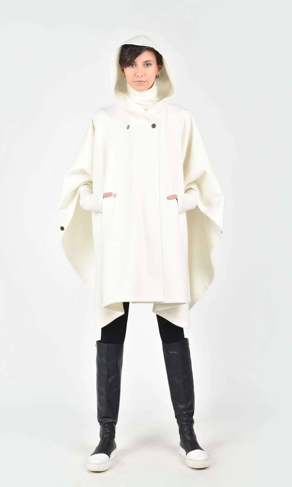 Hooded Cashmere Poncho Coat - Image 6