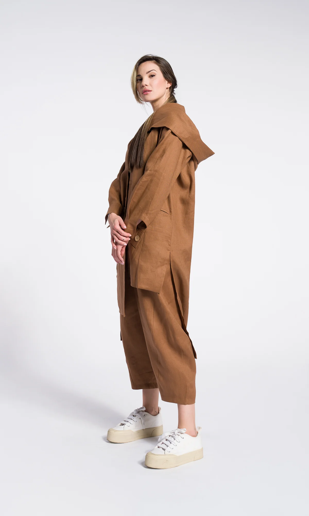 Hooded Shirt Dress with Asymmetric Hem - Image 4