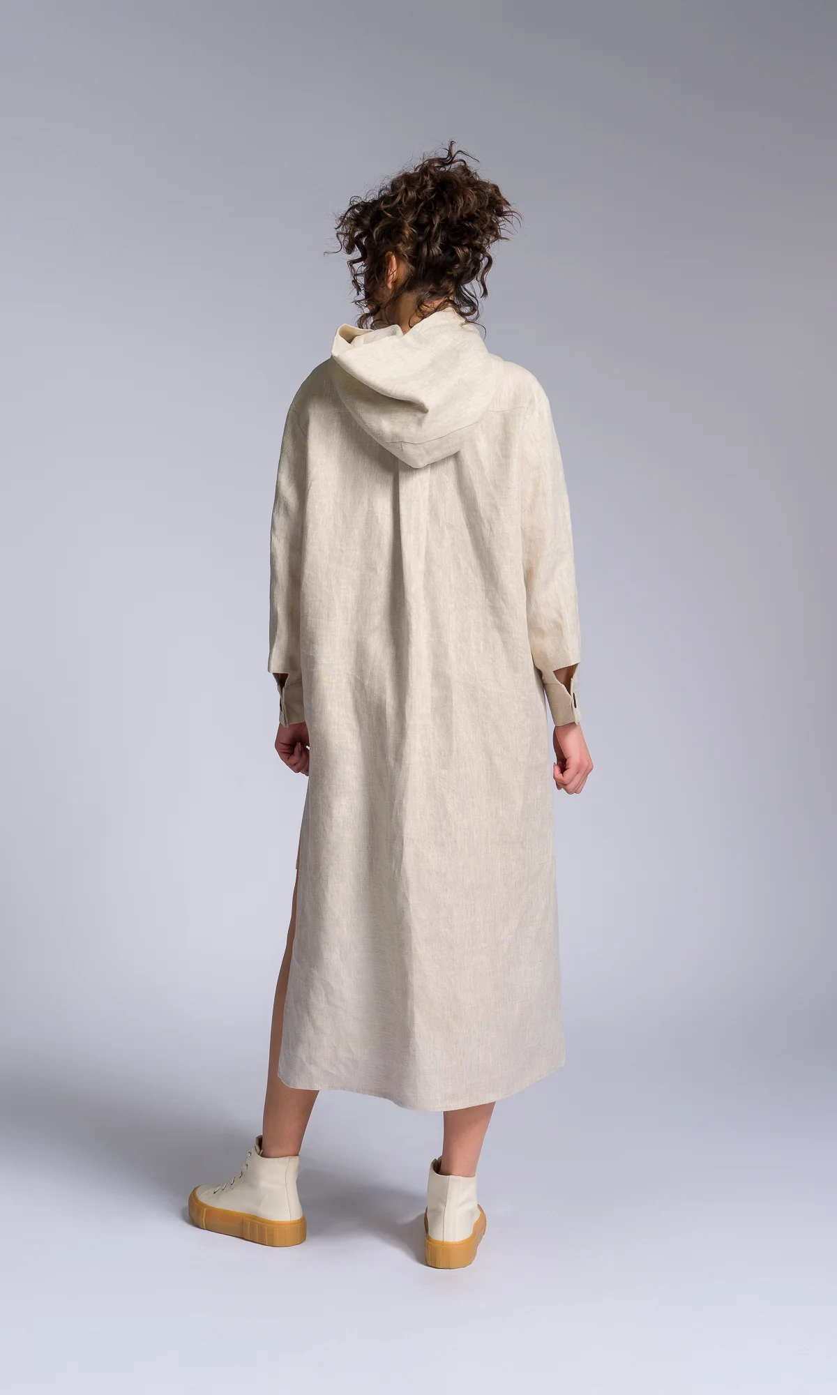 Hooded Shirt Dress with Asymmetric Hem - Image 9