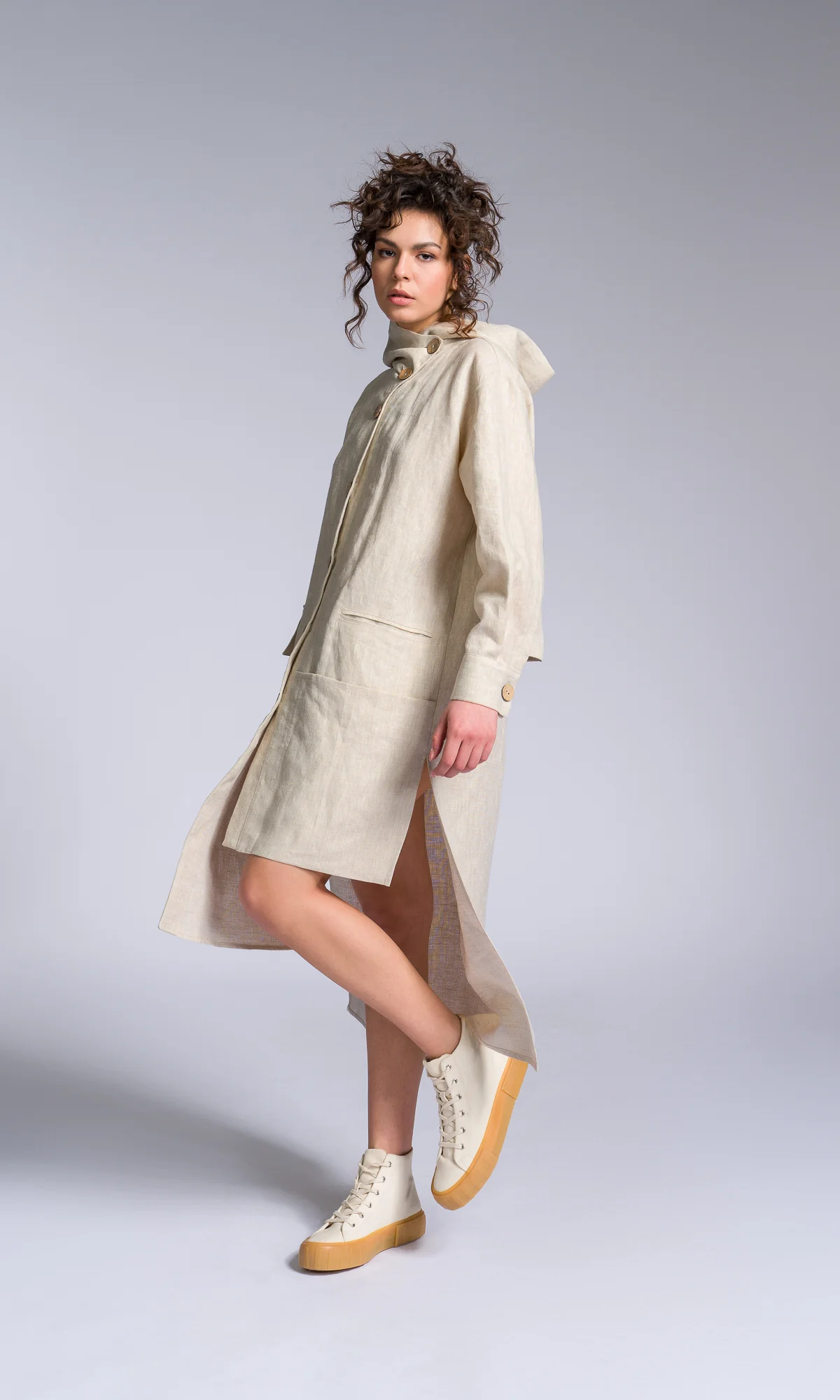 Hooded Shirt Dress with Asymmetric Hem - Image 3