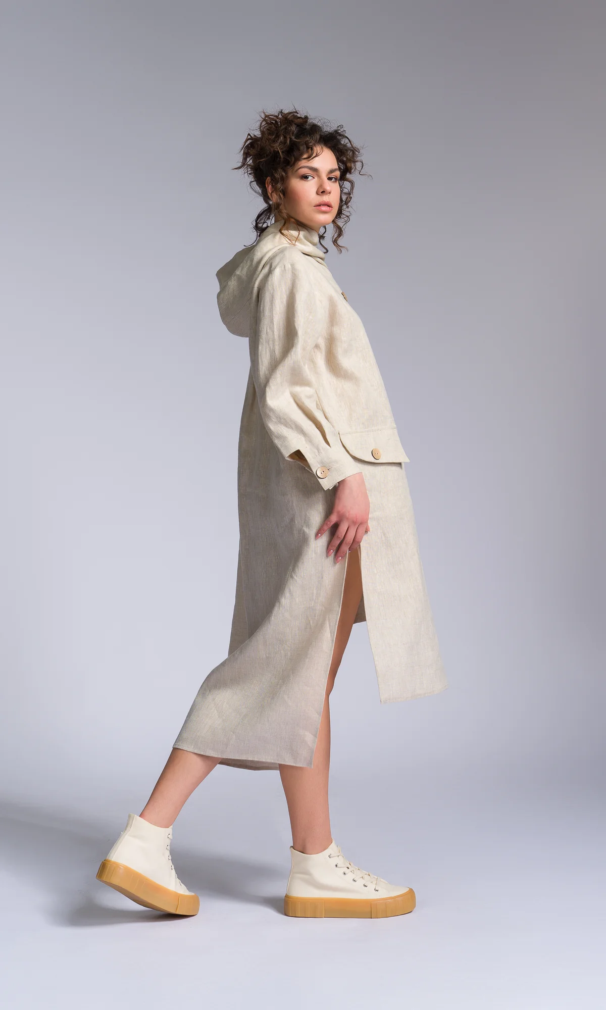 Hooded Shirt Dress with Asymmetric Hem - Image 8