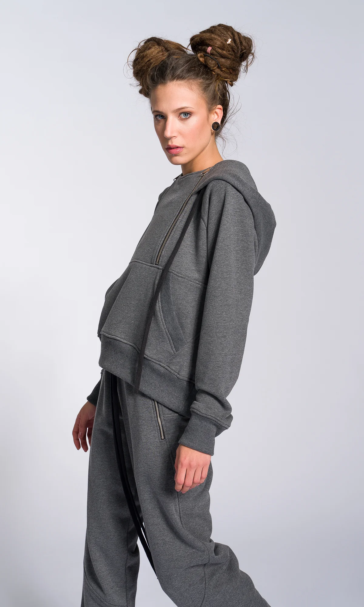 Hoodie with Zippered Drop Neckline - Image 3