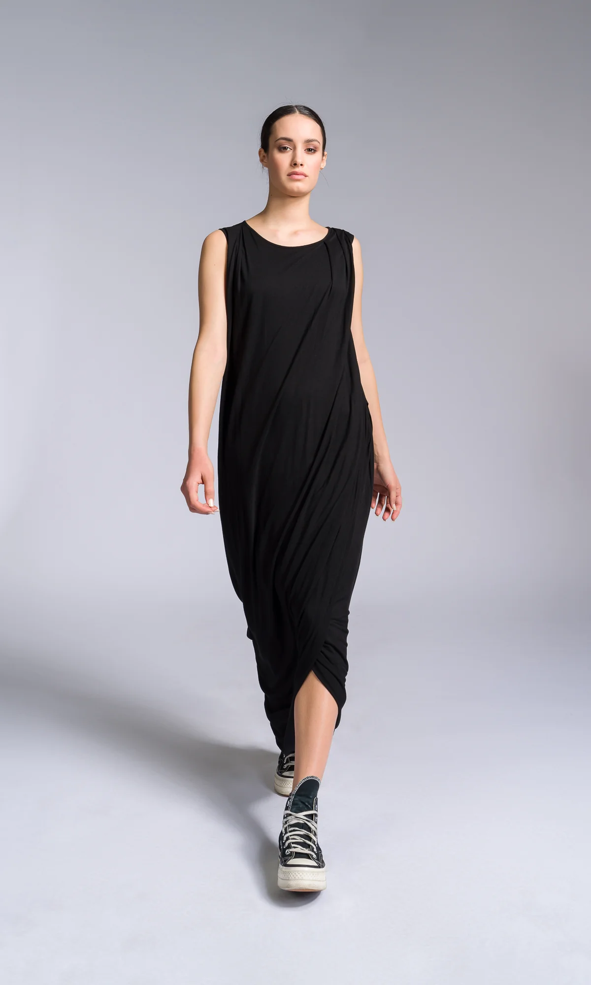 Jersey Dress with Asymmetric Draped Hem - Image 5