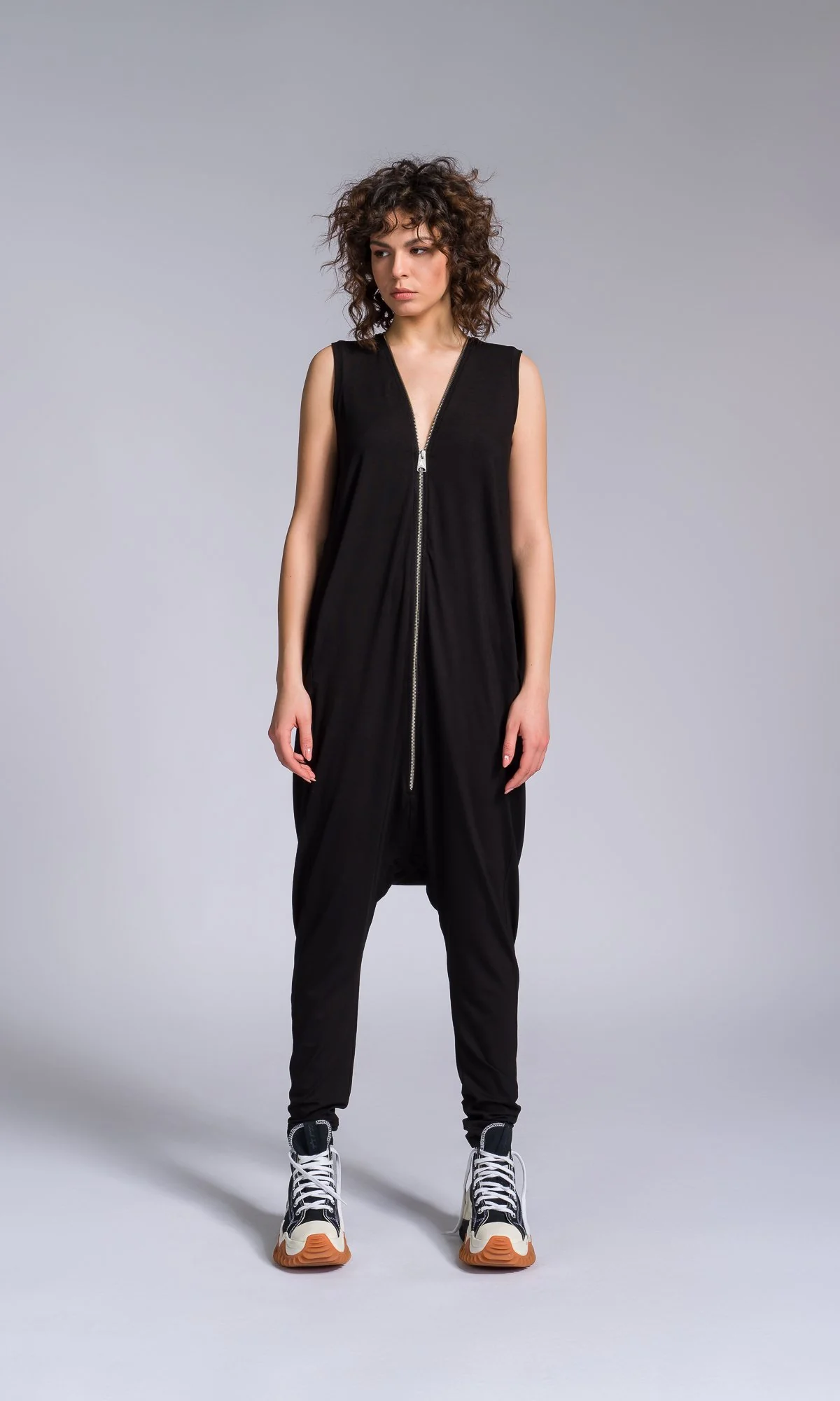 Jersey Zip-up Jumpsuit with Folded Sides - Image 5