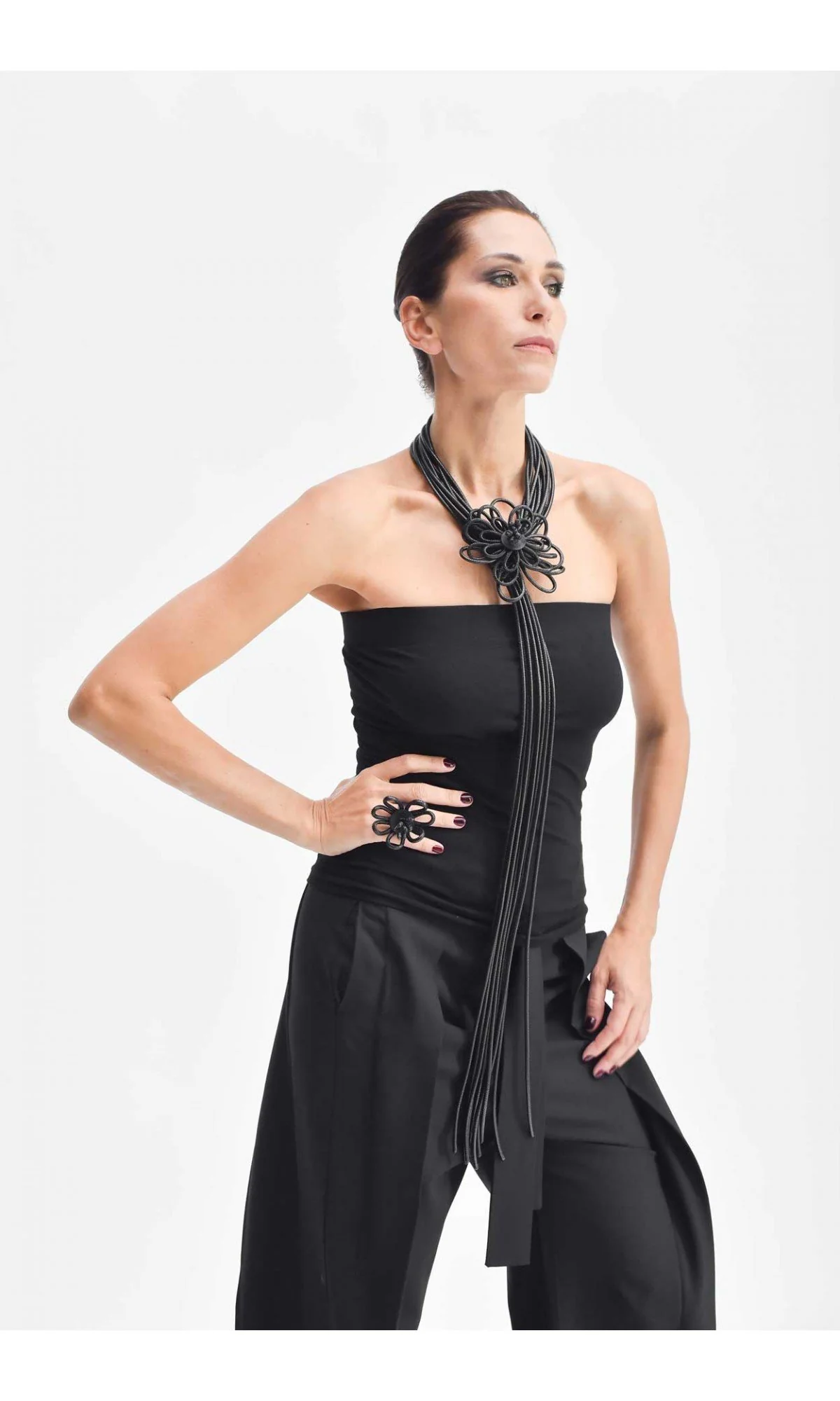 Leather Flower Minimal Necklace - Image 2