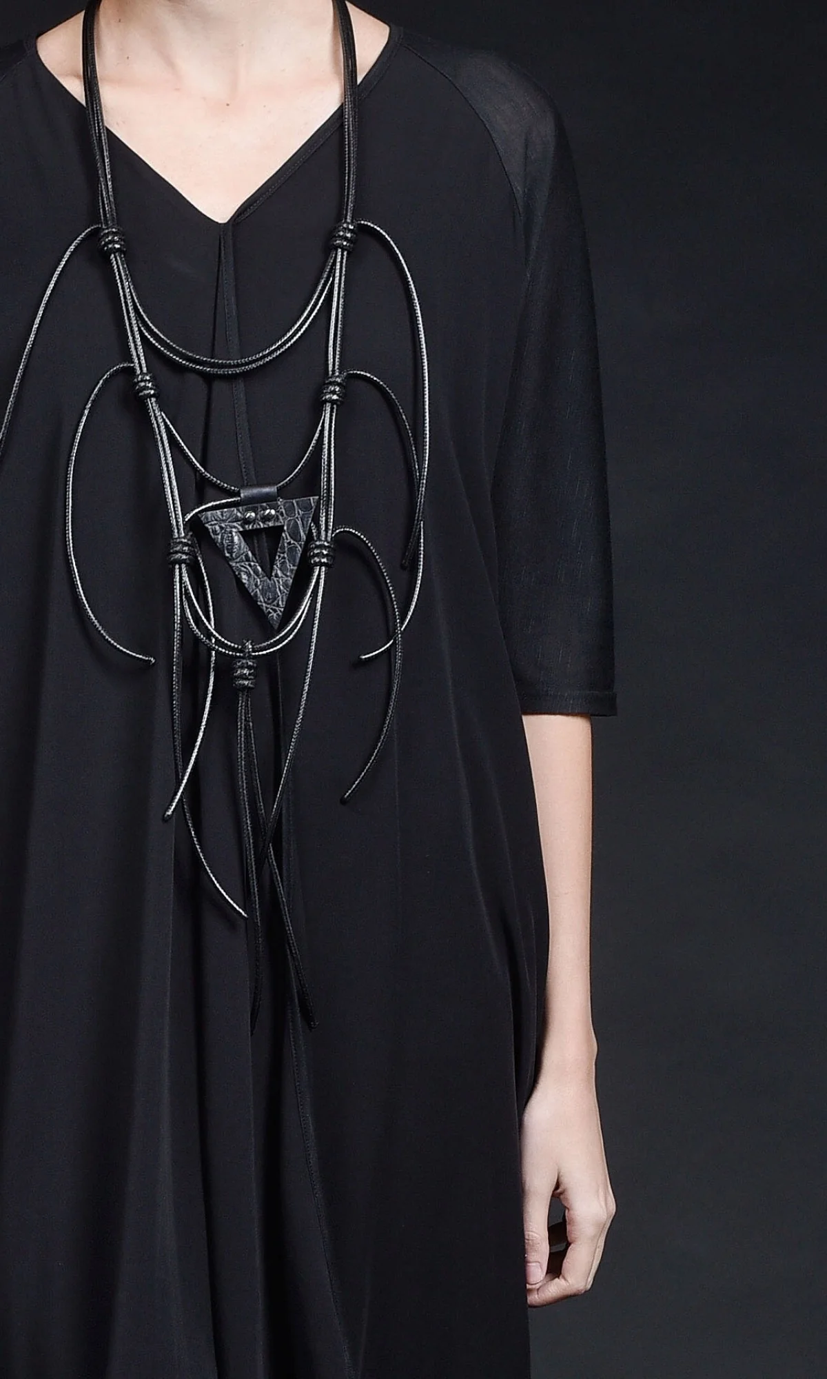 Leather Necklace with Triangle Detail - Image 4