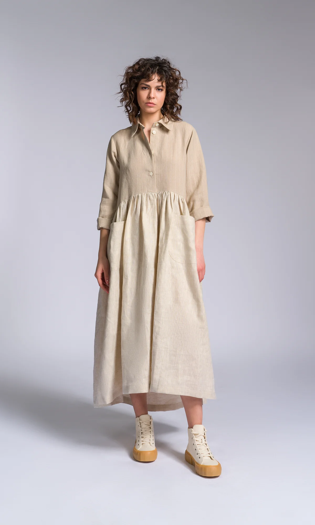 Linen Baby Doll Shirt Dress - Image 6