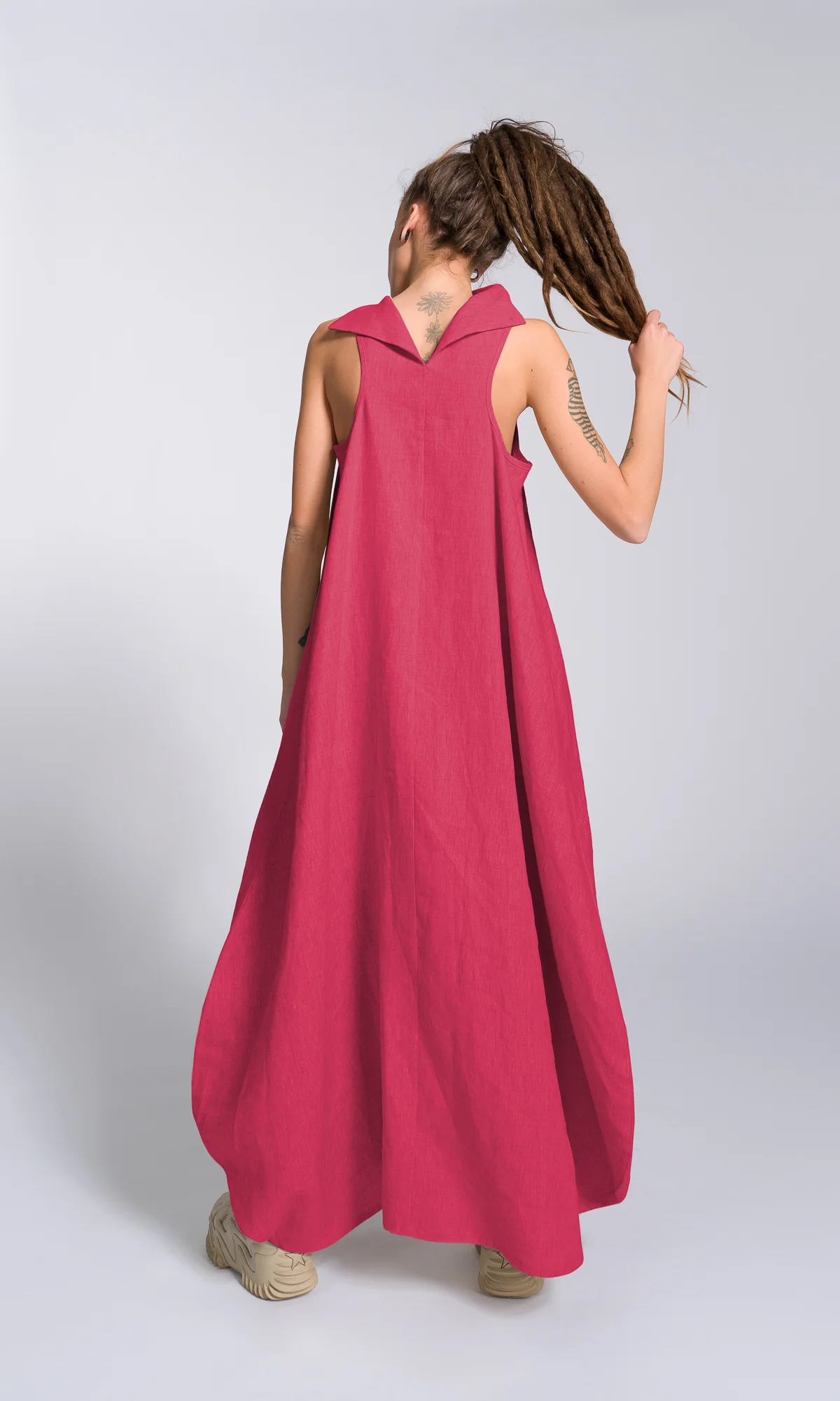 Linen High Neck Cocoon Dress - Image 8