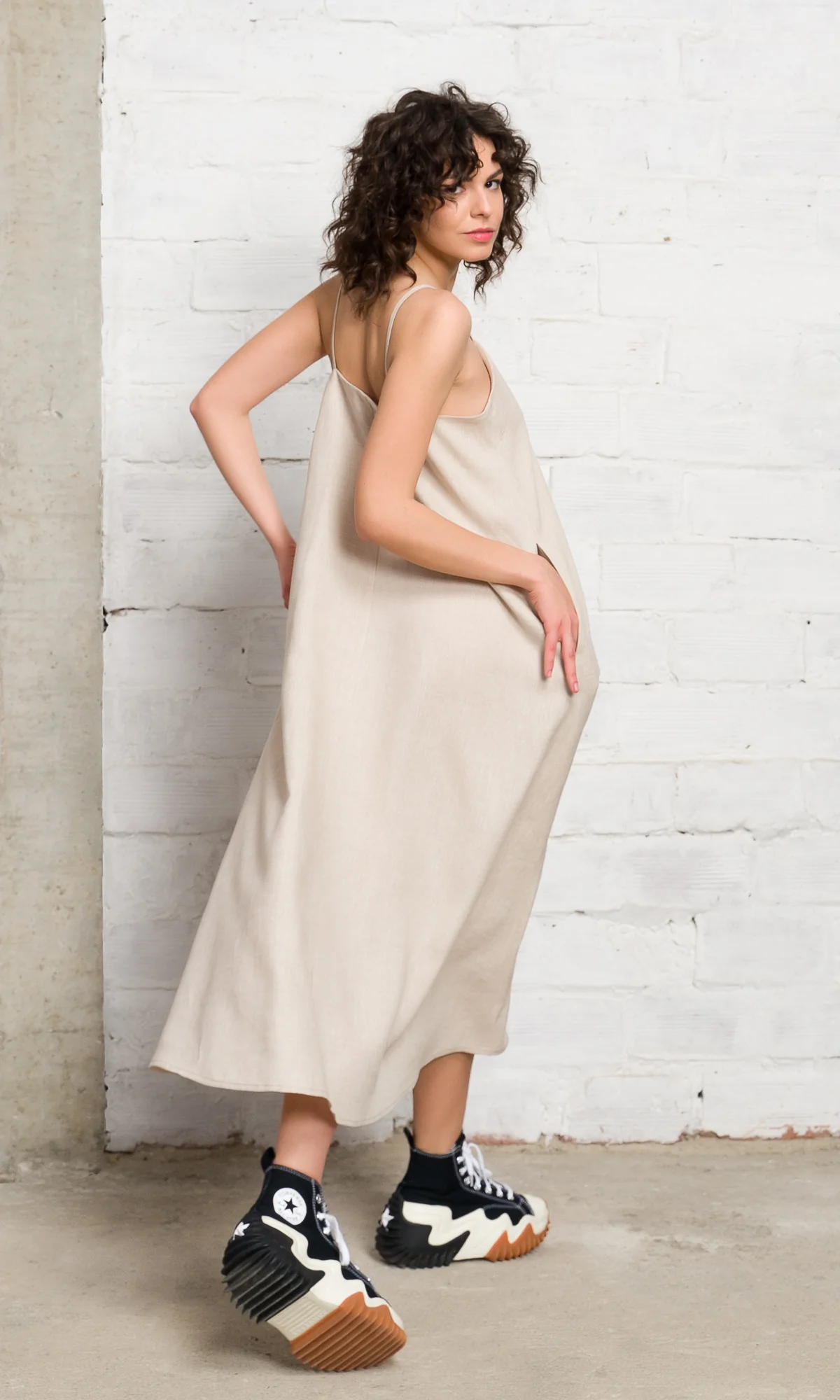 Linen Midi Camisole Dress - Image 2