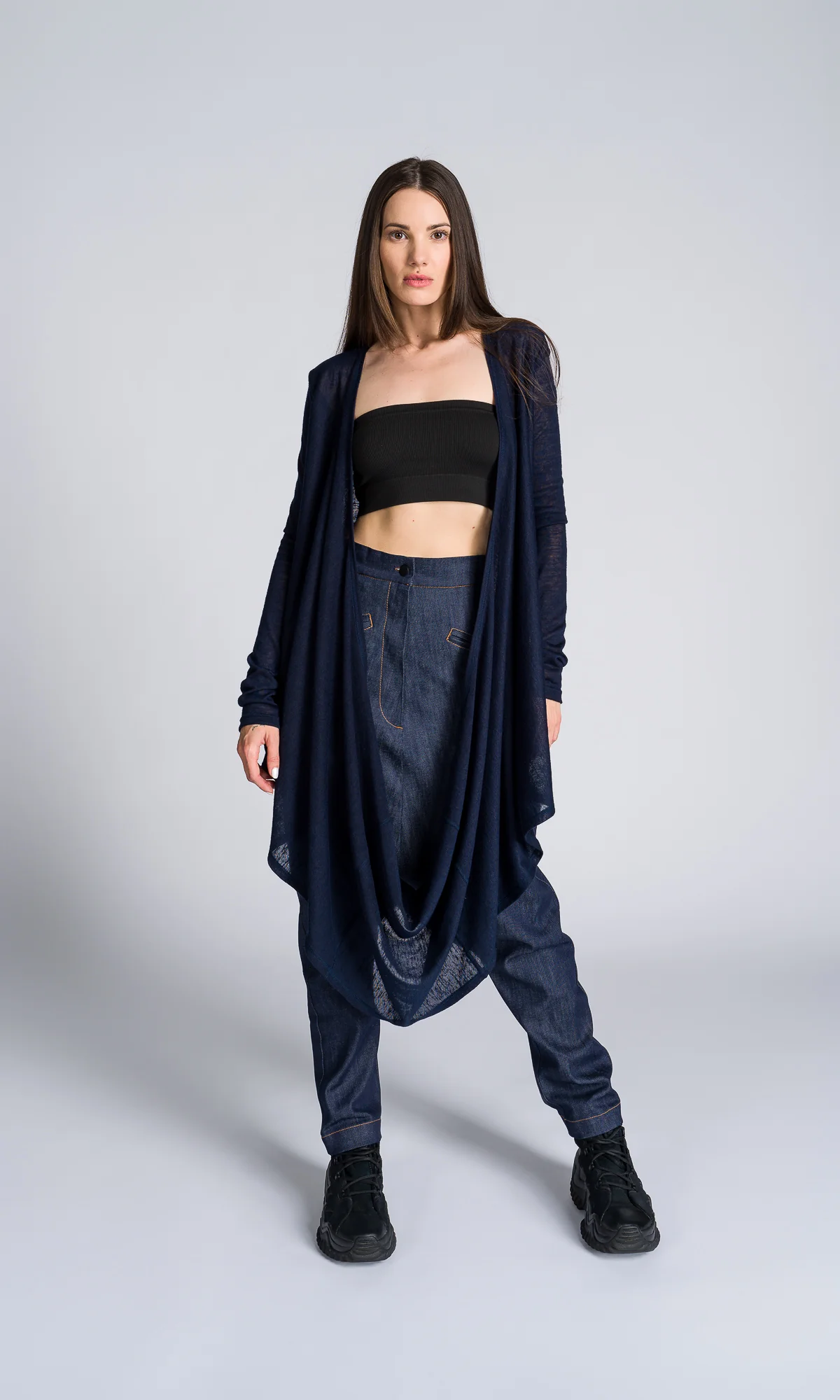 Long-sleeve Top with Long Draped Front - Image 3