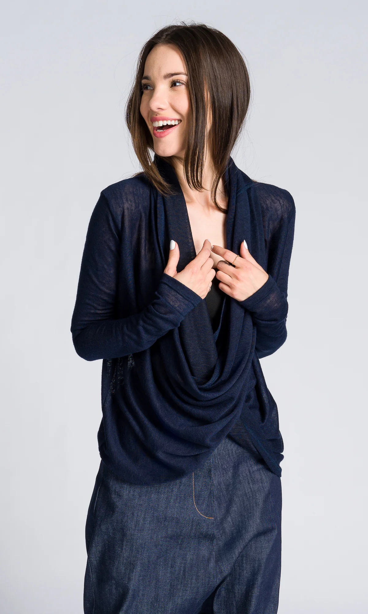 Long-sleeve Top with Long Draped Front - Image 4