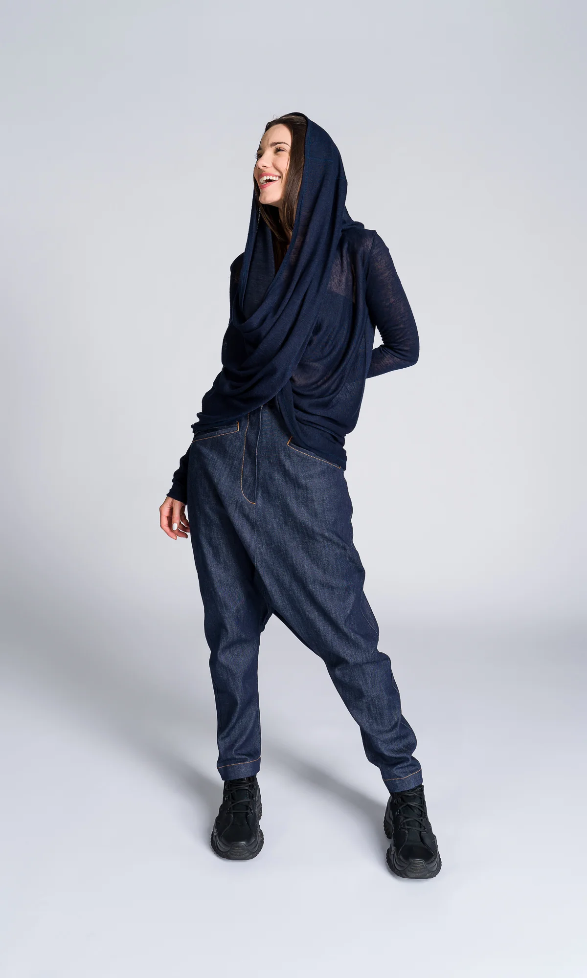 Long-sleeve Top with Long Draped Front - Image 6