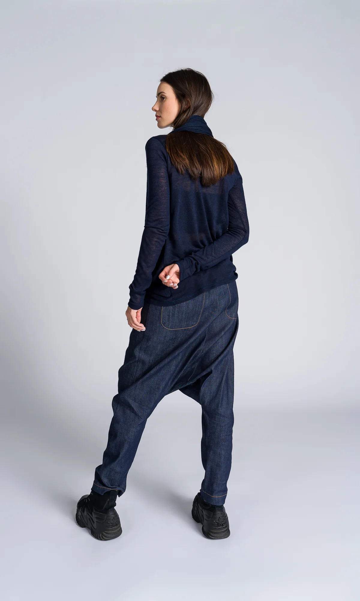 Long-sleeve Top with Long Draped Front - Image 7