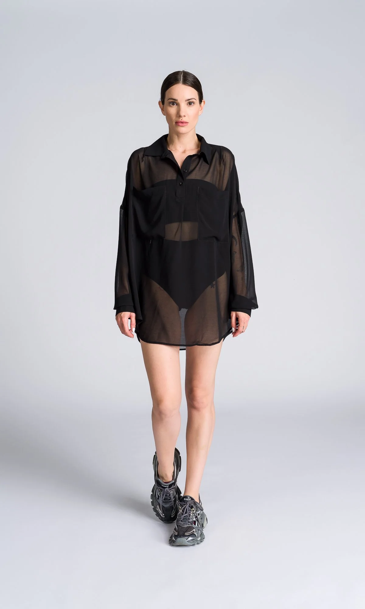 Longline Sheer Chiffon Shirt - Image 3