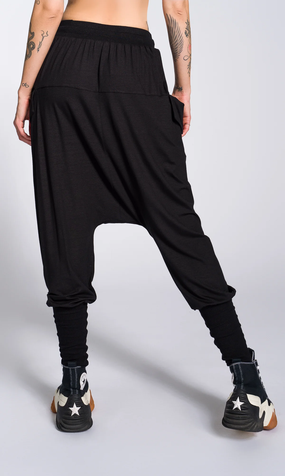 Loose Drop Crotch Pants with Ribbed Cuffs - Image 2