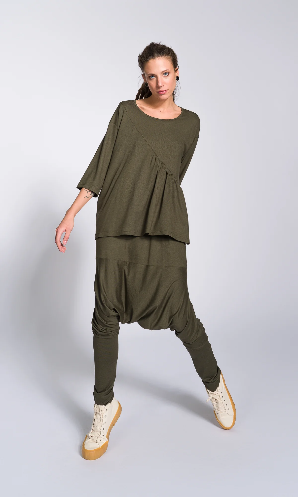 Loose Drop Crotch Pants with Slim Leg - Image 6