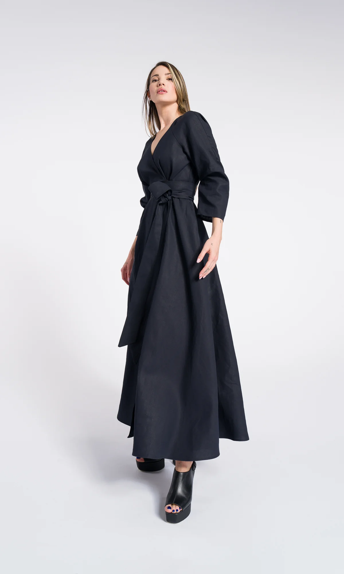 Maxi linen wrapped dress with belt and pockets , Summer Dress, Party dress , Bohemian Flowing Dress - Image 2