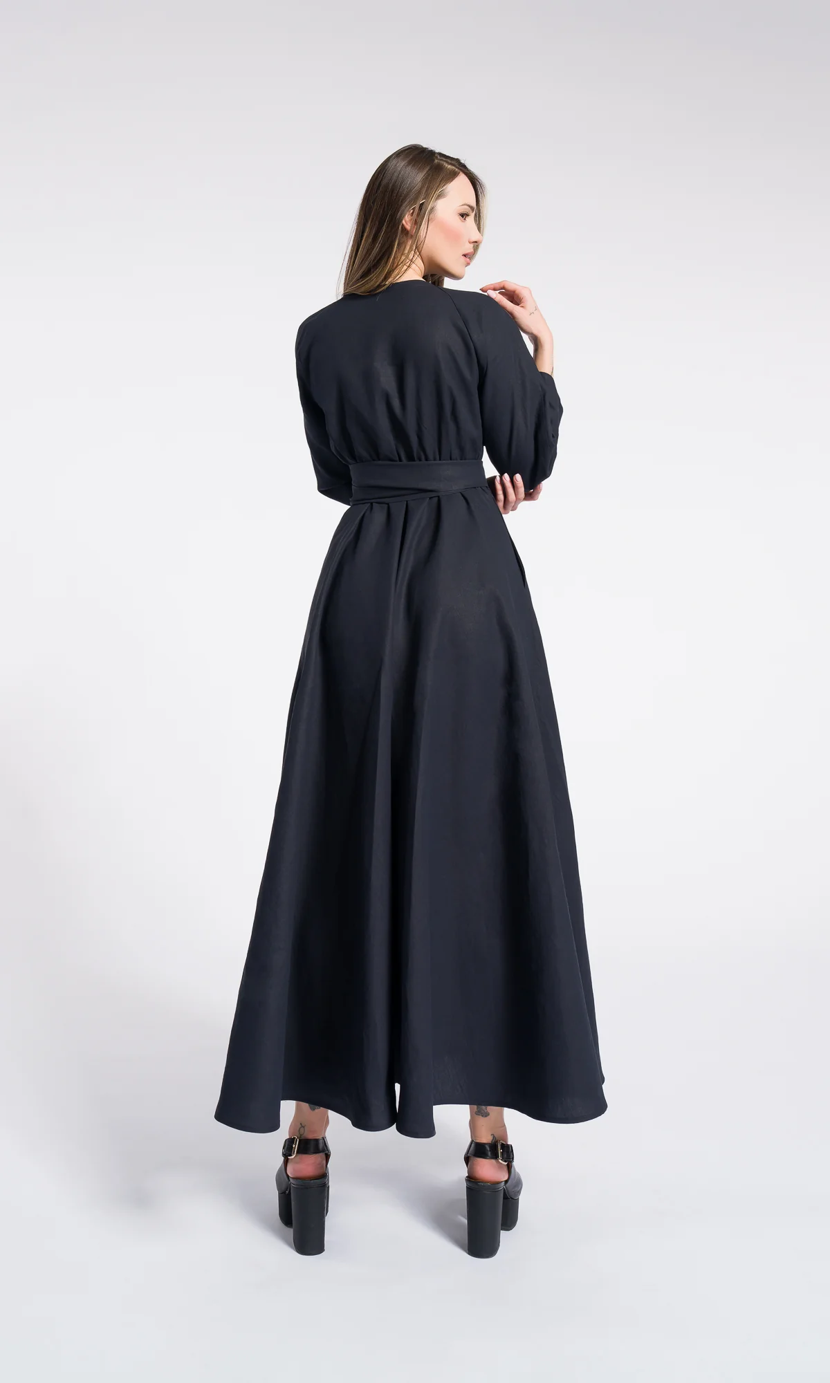 Maxi linen wrapped dress with belt and pockets , Summer Dress, Party dress , Bohemian Flowing Dress - Image 3