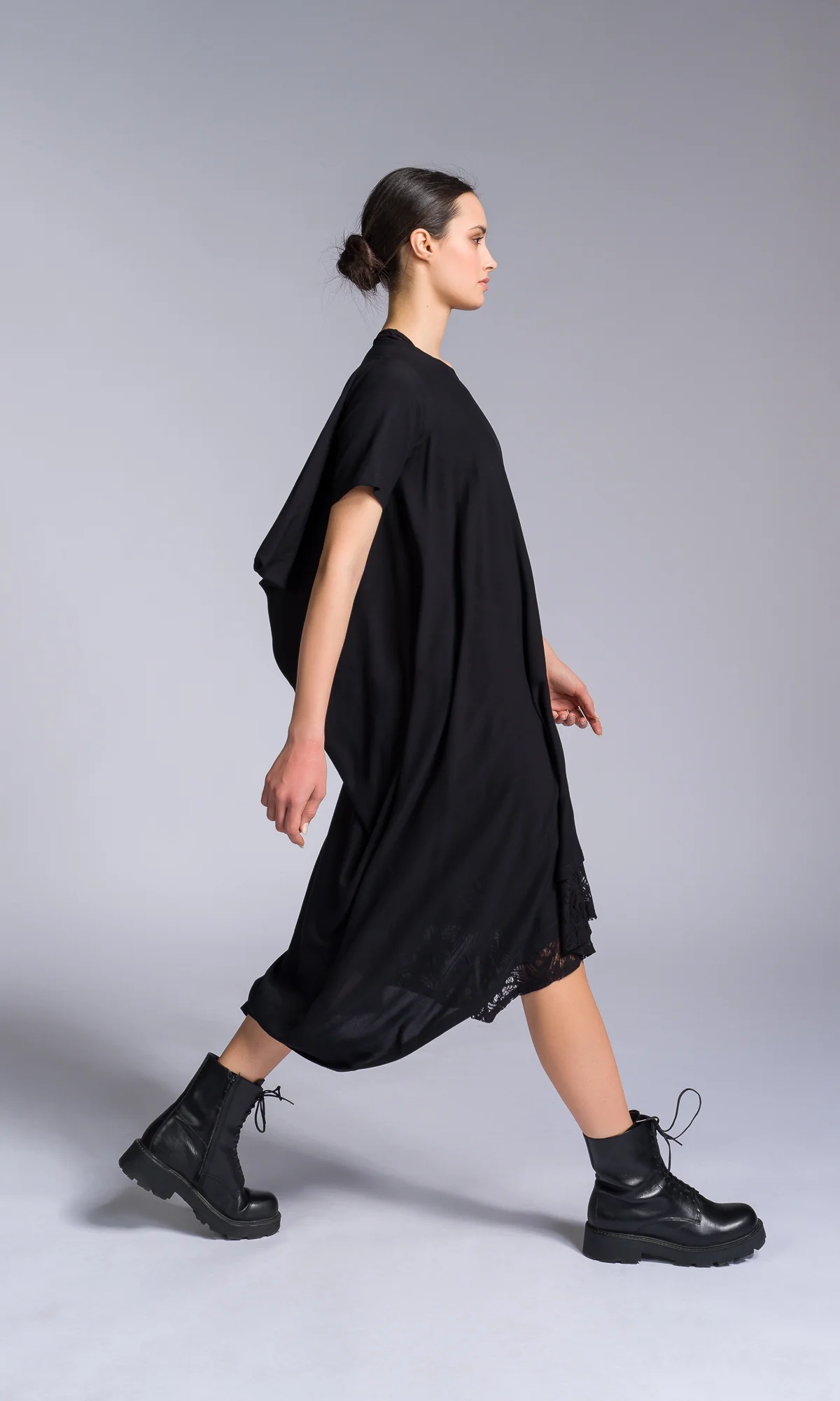 Mixed Fabric Modular Draped Dress - Image 3