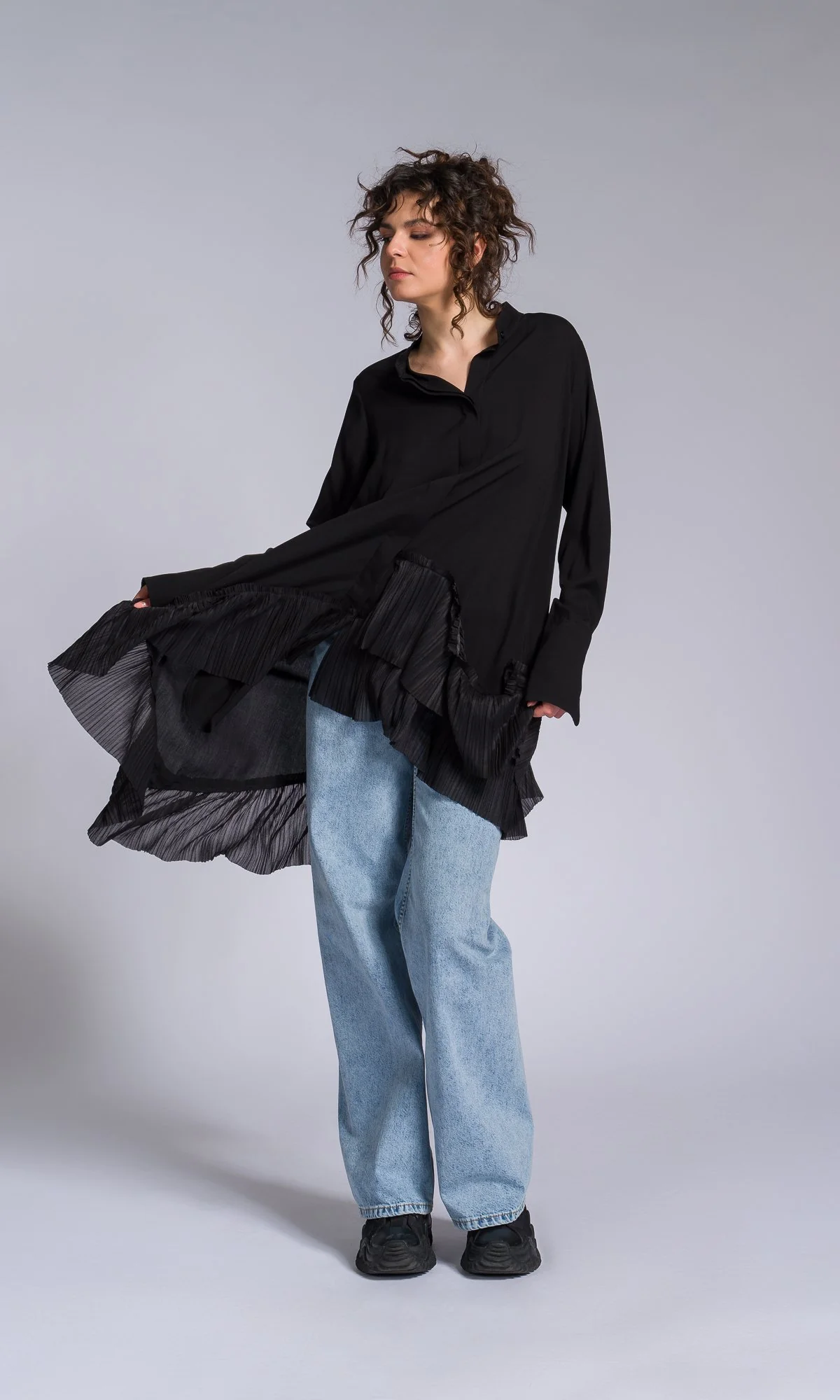 Pleated Hem Asymmetric Shirt - Image 7