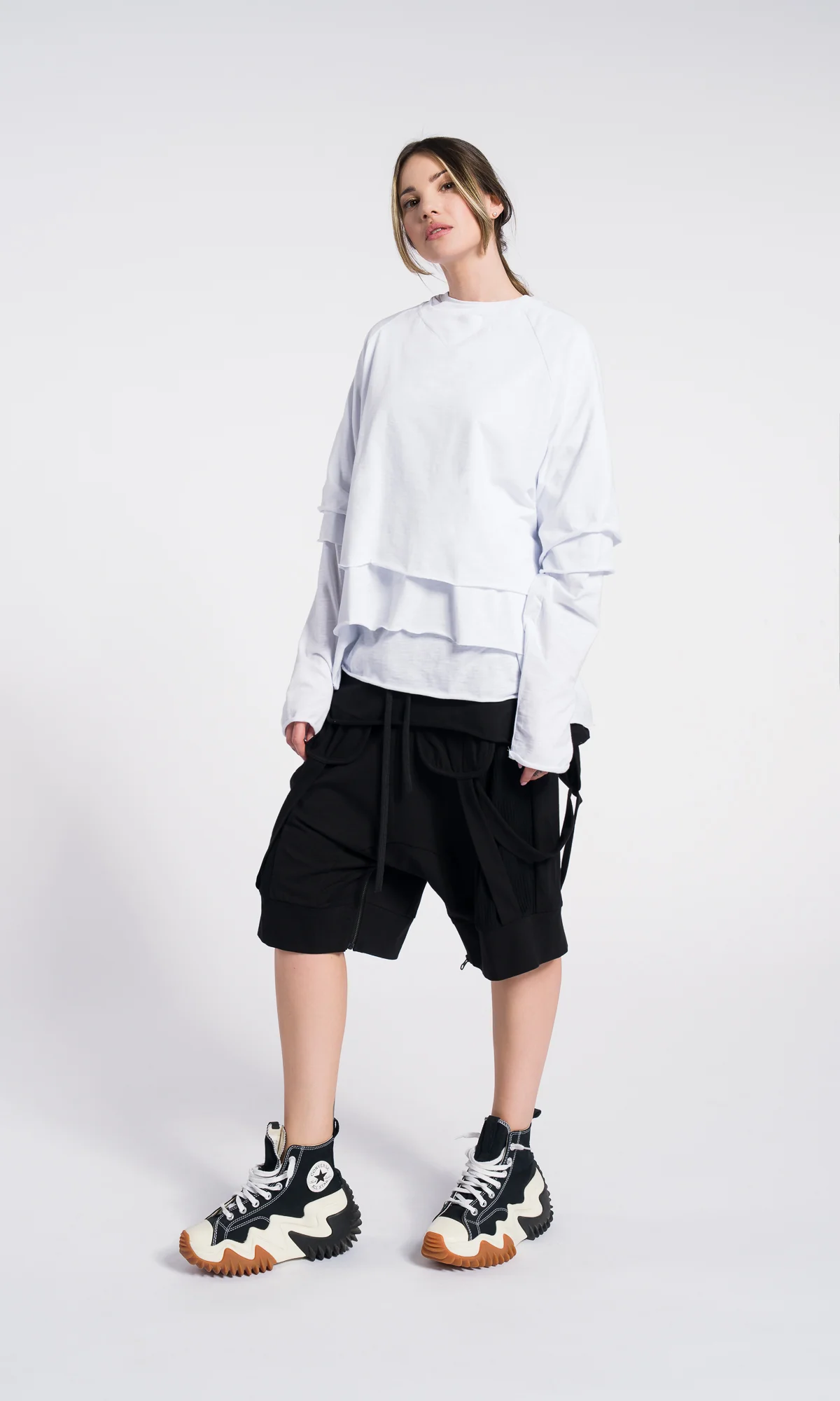 Set of 3 cotton blouses , cropped short sleeves , regular short sleeves and long raglan sleeves top - Image 5