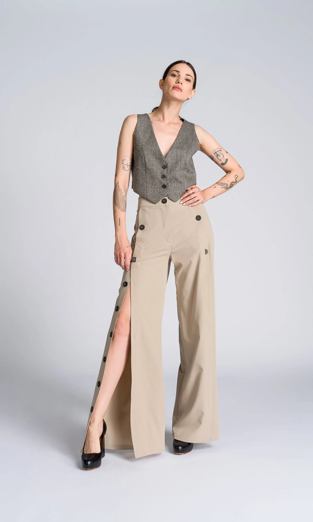 Short Herringbone Suit Vest - Image 3